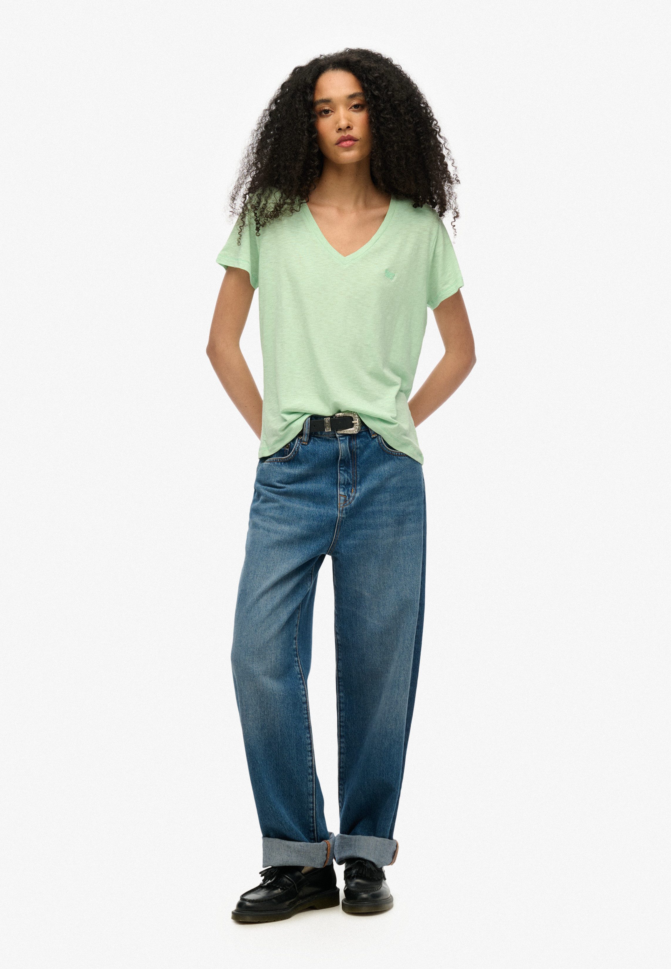 Superdry Shirt met V-hals STUDIOS SLUB EMB VEE TEE gestructureerd t-shirt met v-hals en borduursel
