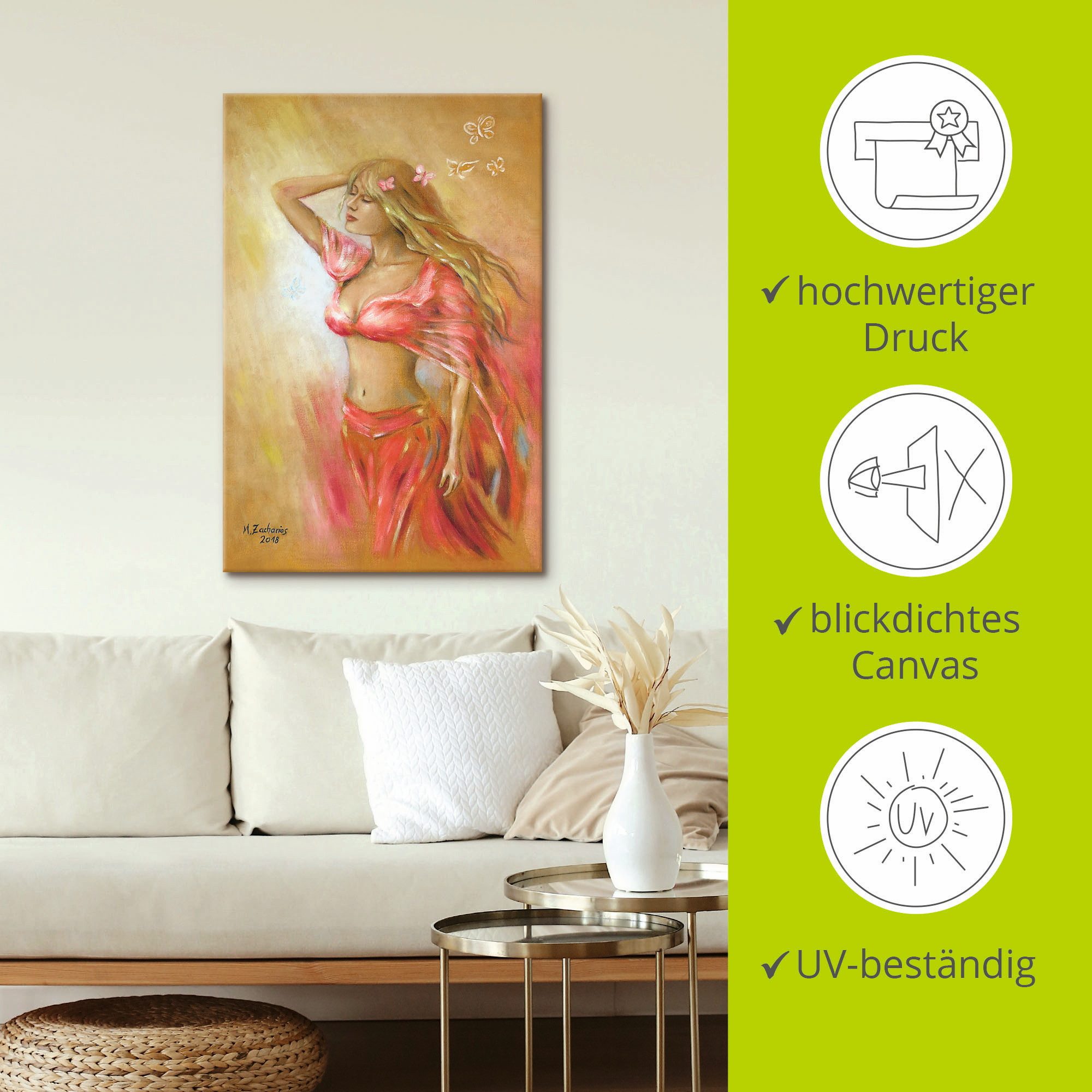 Artland Artprint Verleidelijk meisje in rode jurk als artprint op linnen, poster in verschillende formaten maten