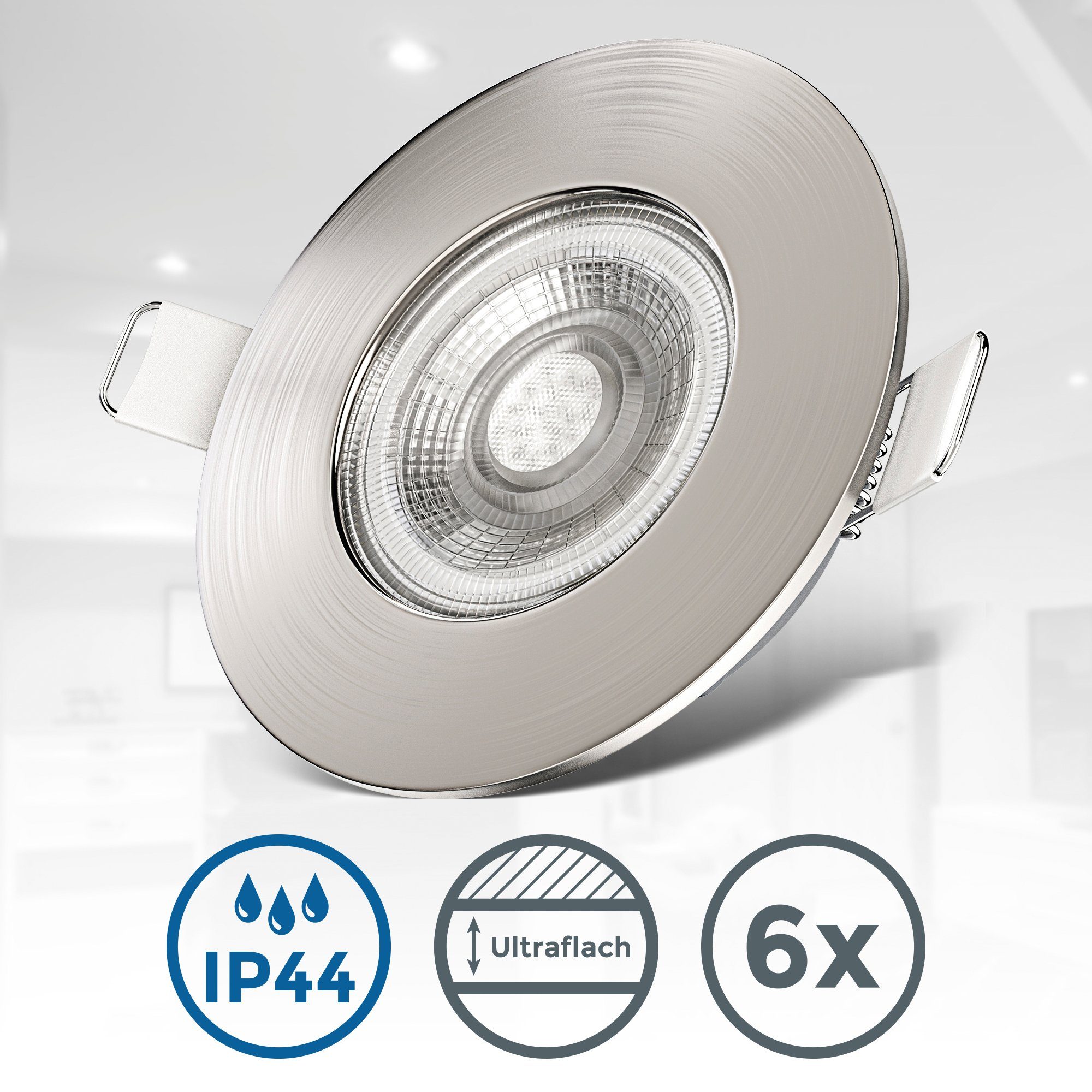 B.K.Licht Led-inbouwlamp BK_EL1278 LED Bad-Einbauleuchten, 6er Set, Matt-Nickel, 3000K Warmweiß