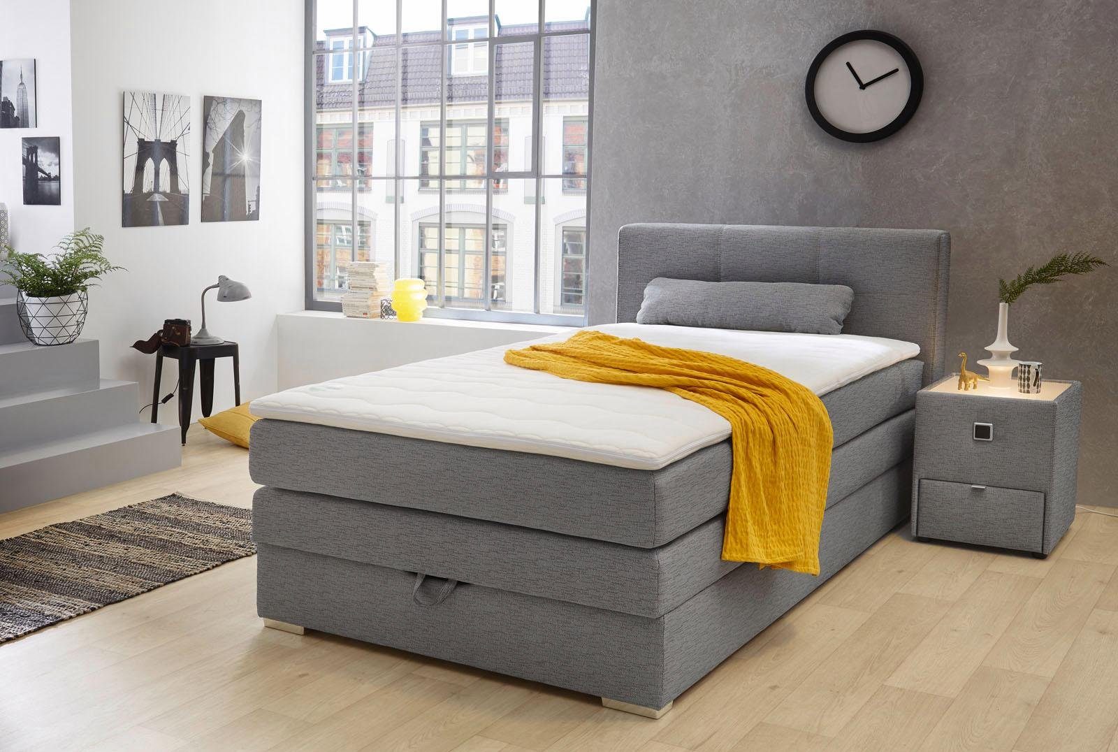 Jockenhöfer Gruppe Boxspring EVE met bedstee, topper en sierkussens boxsprings grijs