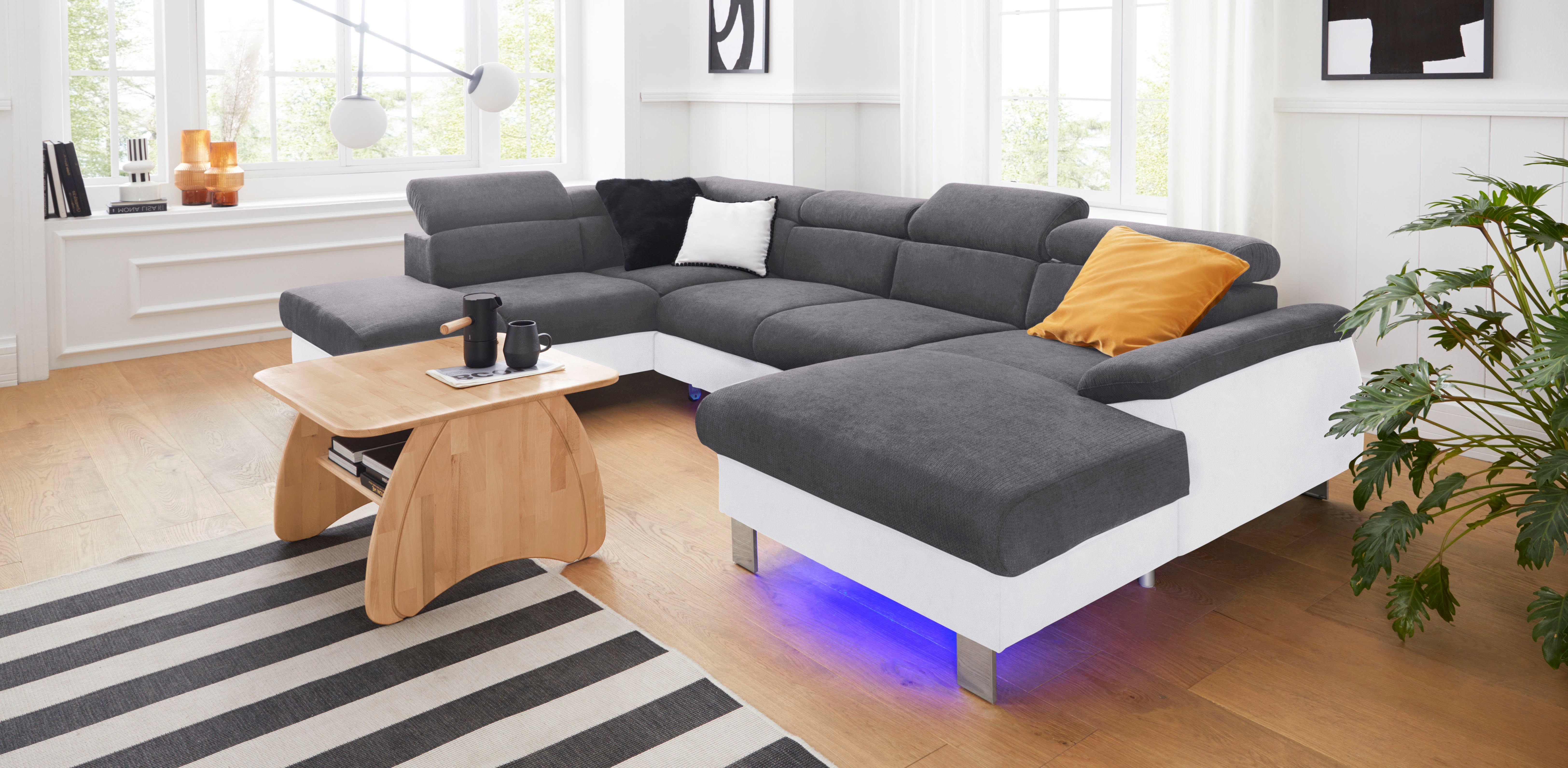 COTTA Zithoek Komaris U-vorm met verstelbare hoofdsteun, naar keuze met slaapfunctie en rgb-led