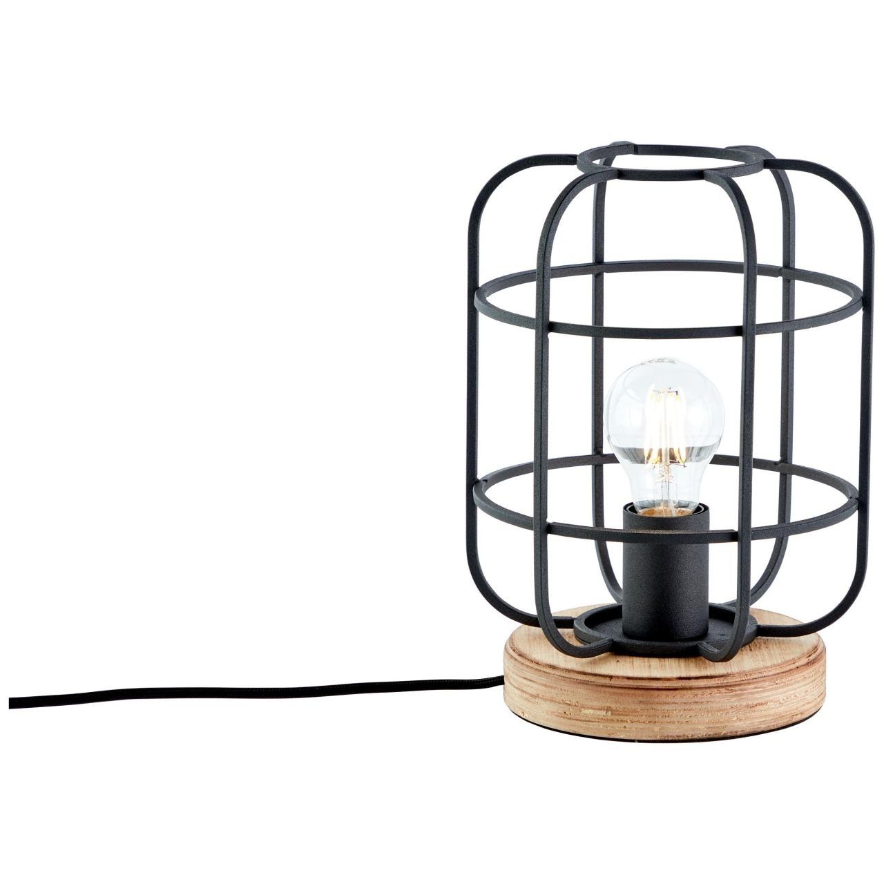 Brilliant Leuchten Tafellamp Gwen 26,5 cm hoogte, ø 20 cm, e27, metaal/hout, antiek hout/zwart korund (1 stuk)