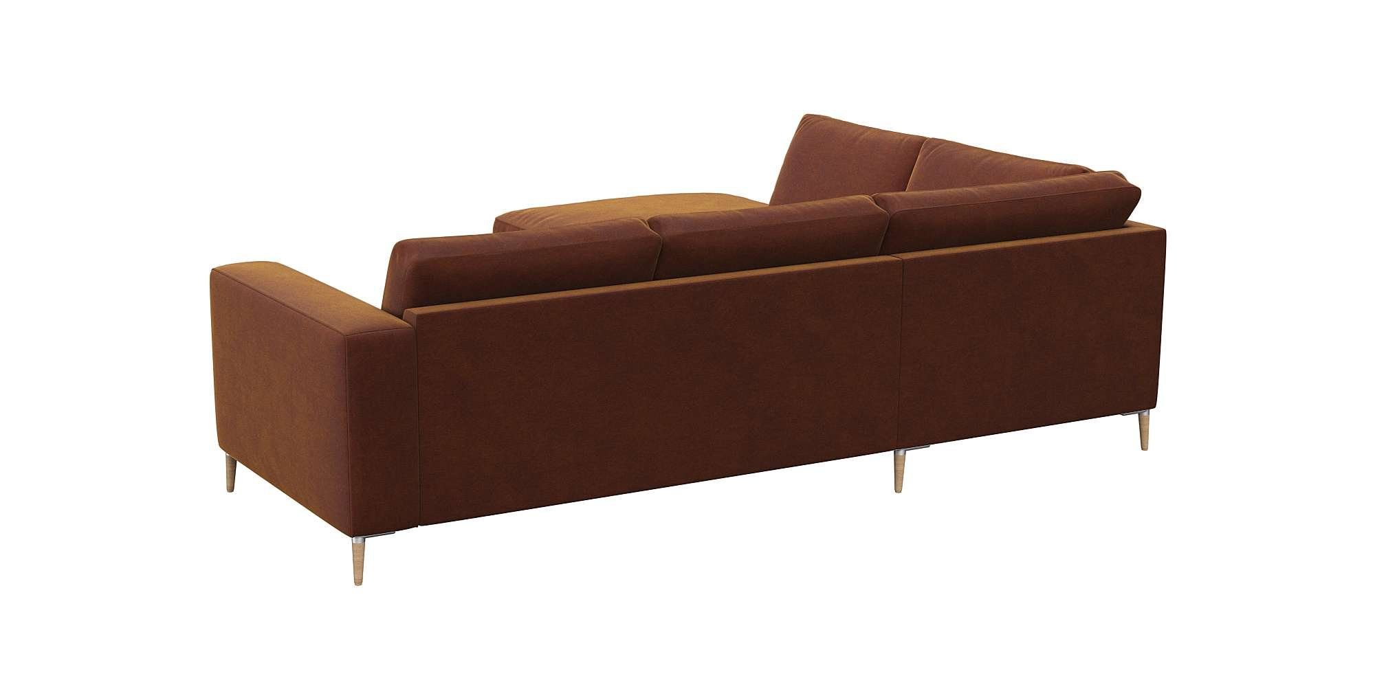 FLEXLUX Hoekbank Fiore, L-vorm brede armleuningen, aluminium/eiken poten, bxd 241x225 cm, koudschuim in de zitting
