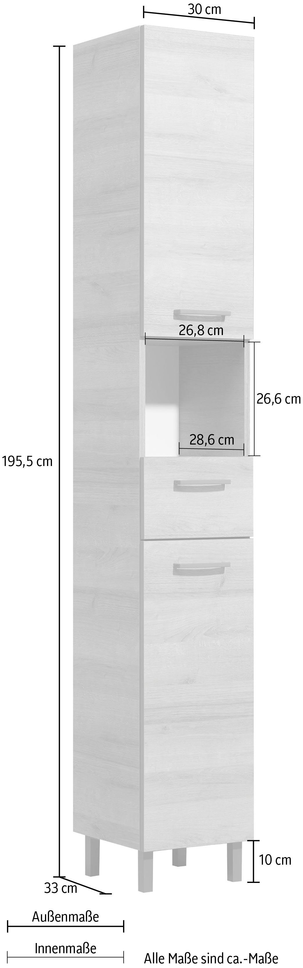 Saphir Hoge kast Quickset 919 Badkamermeubel, 30 cm breed, 2 deuren, nis, 1 lade