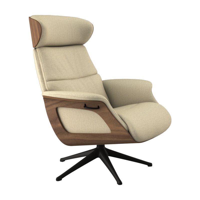 FLEXLUX Relaxfauteuil Clement relaxstoel, gestoffeerde stoel, ligstoel, TV-stoel, Rug- & hoofdverstelling, draaibaar, armleuning walnoot, voet zwart