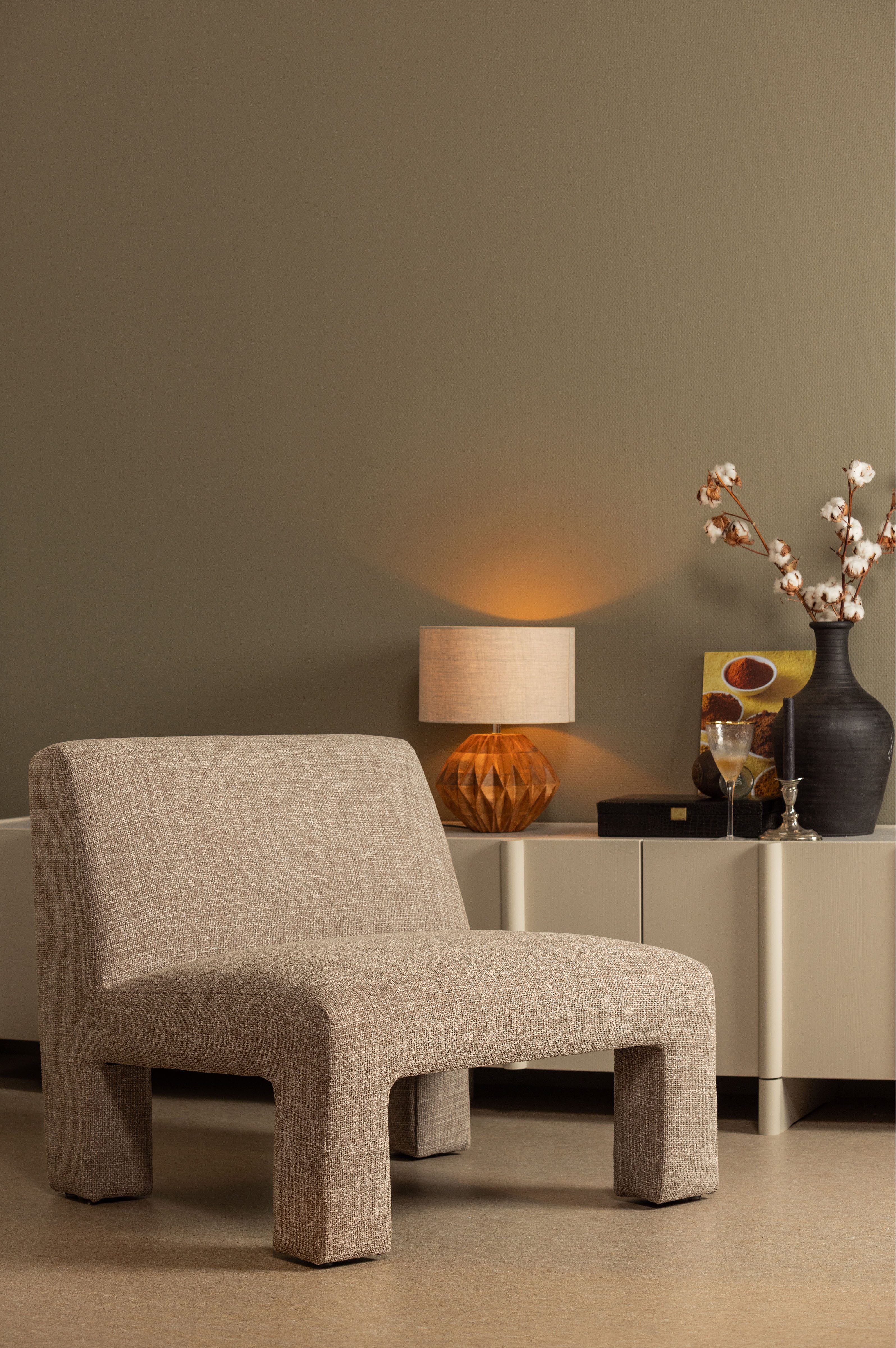 WOOOD Fauteuil Lavid geweven stof, 4-poots frame h 73 cm x b 74 cm