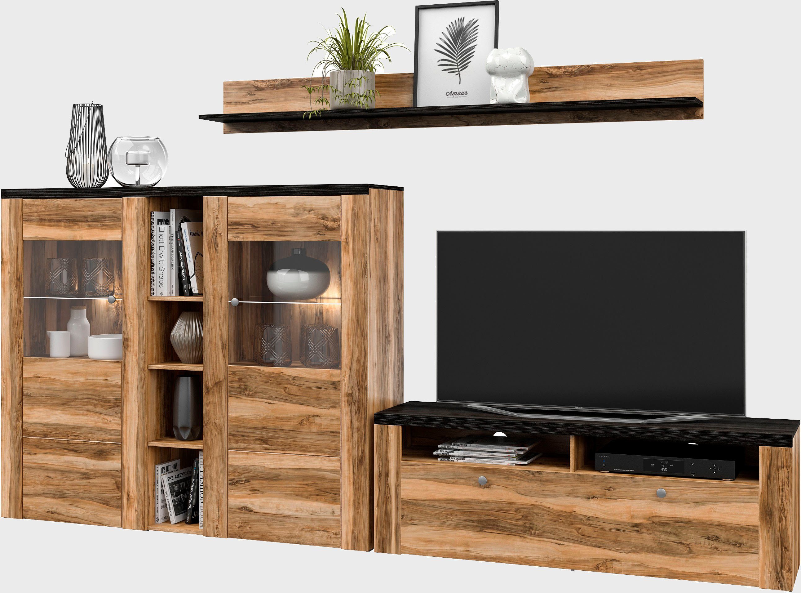Home affaire Wandmeubel Larona, Woonwand, 3-delig set, bestaande uit 1 tv-kast, 1 hoge kast, 1 wandplank (3-delig)