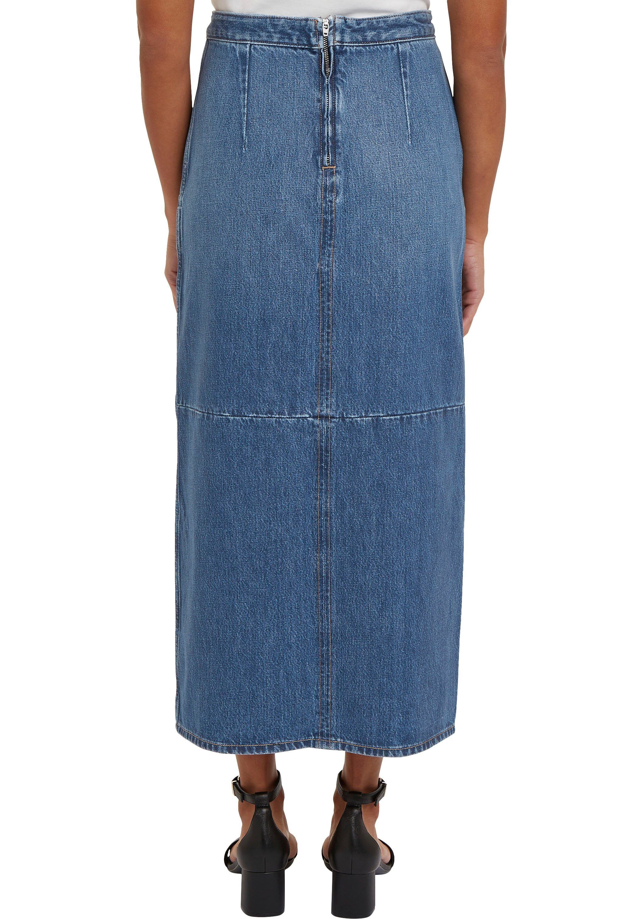 Tommy Hilfiger Kokerrok DNM MIDI SKIRT HW BETH CTD Geweven rok met Tommy Hilfiger vlag