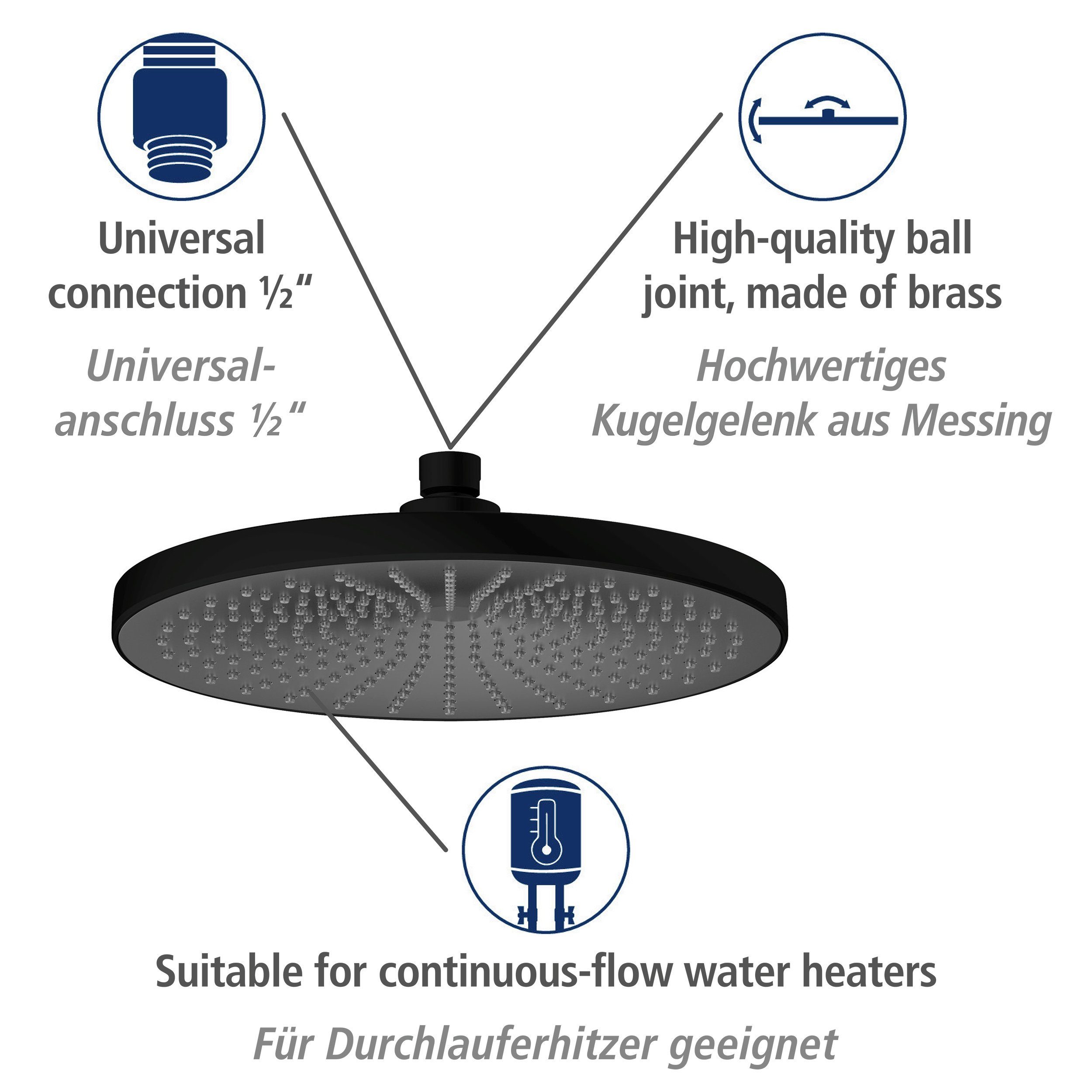WENKO Regendouchekop Ultimate Shower Zwart/grijs, Ø 25 cm (1-delig)