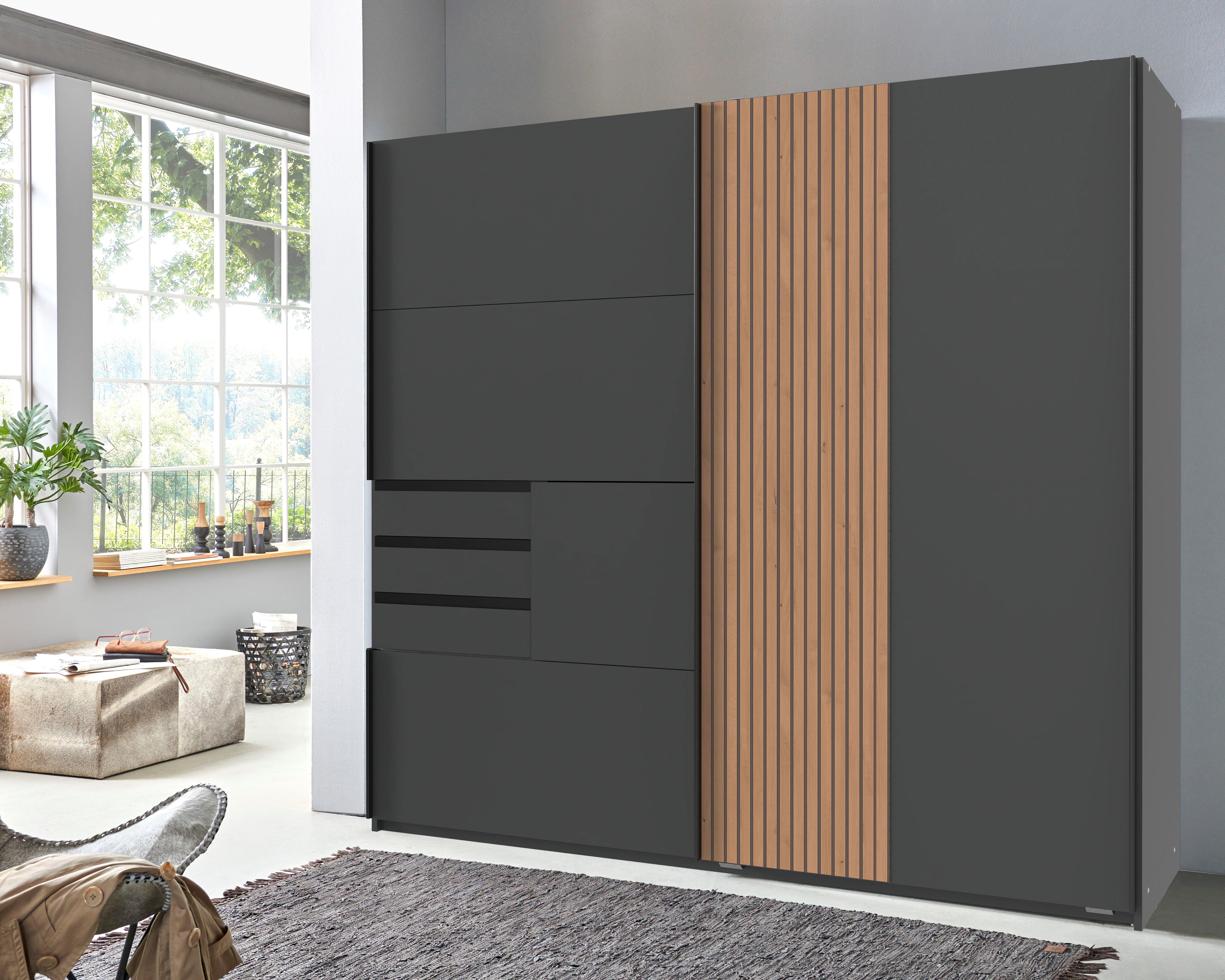 Wimex Schuifdeurkast Coburg, kledingkast Made in Germany met akoestisch paneel uiterlijk of houtlook eikenkleur, 180 cm breed