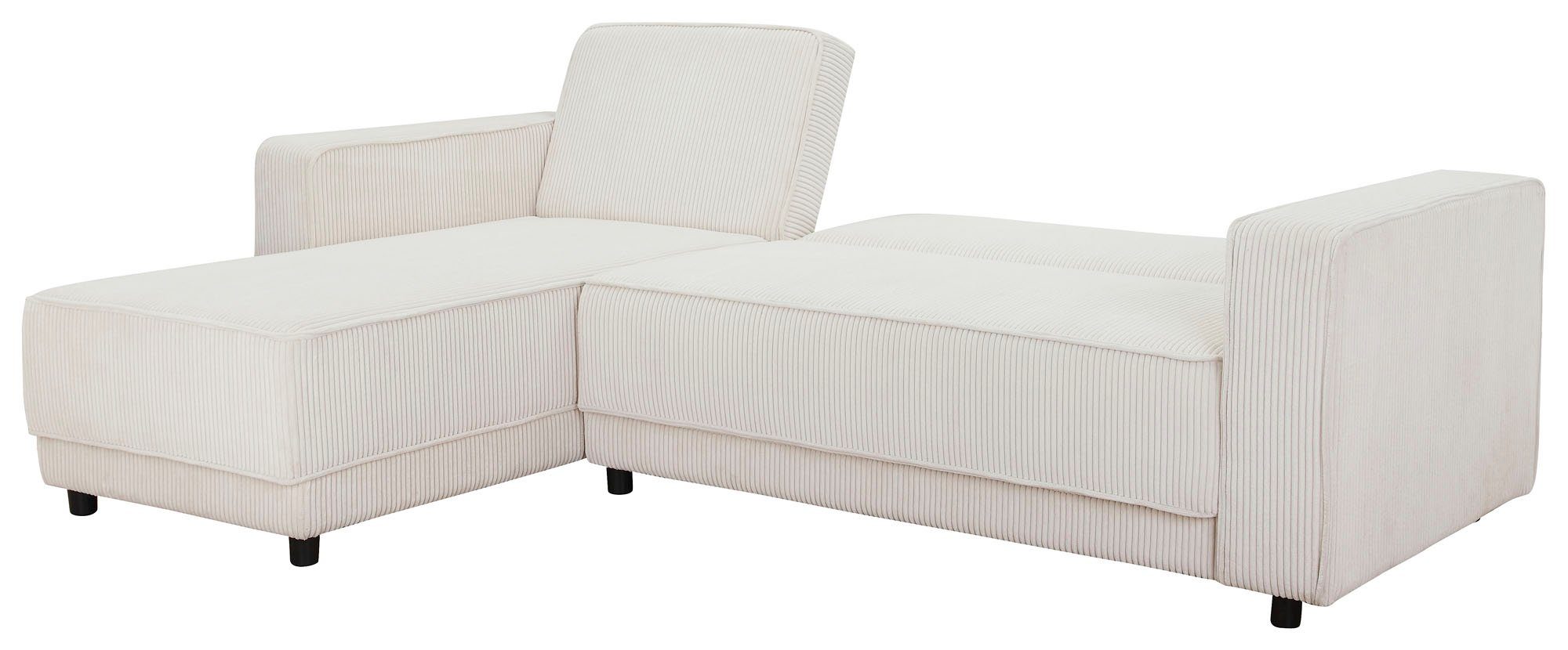 Dorel Home Hoekbank Allie slaapbank 230 cm met relaxfunctie in de rugleuning Slaapbank functie (108/194,5 cm), trendy ribfluweel of onderhoudsvriendelijk velours