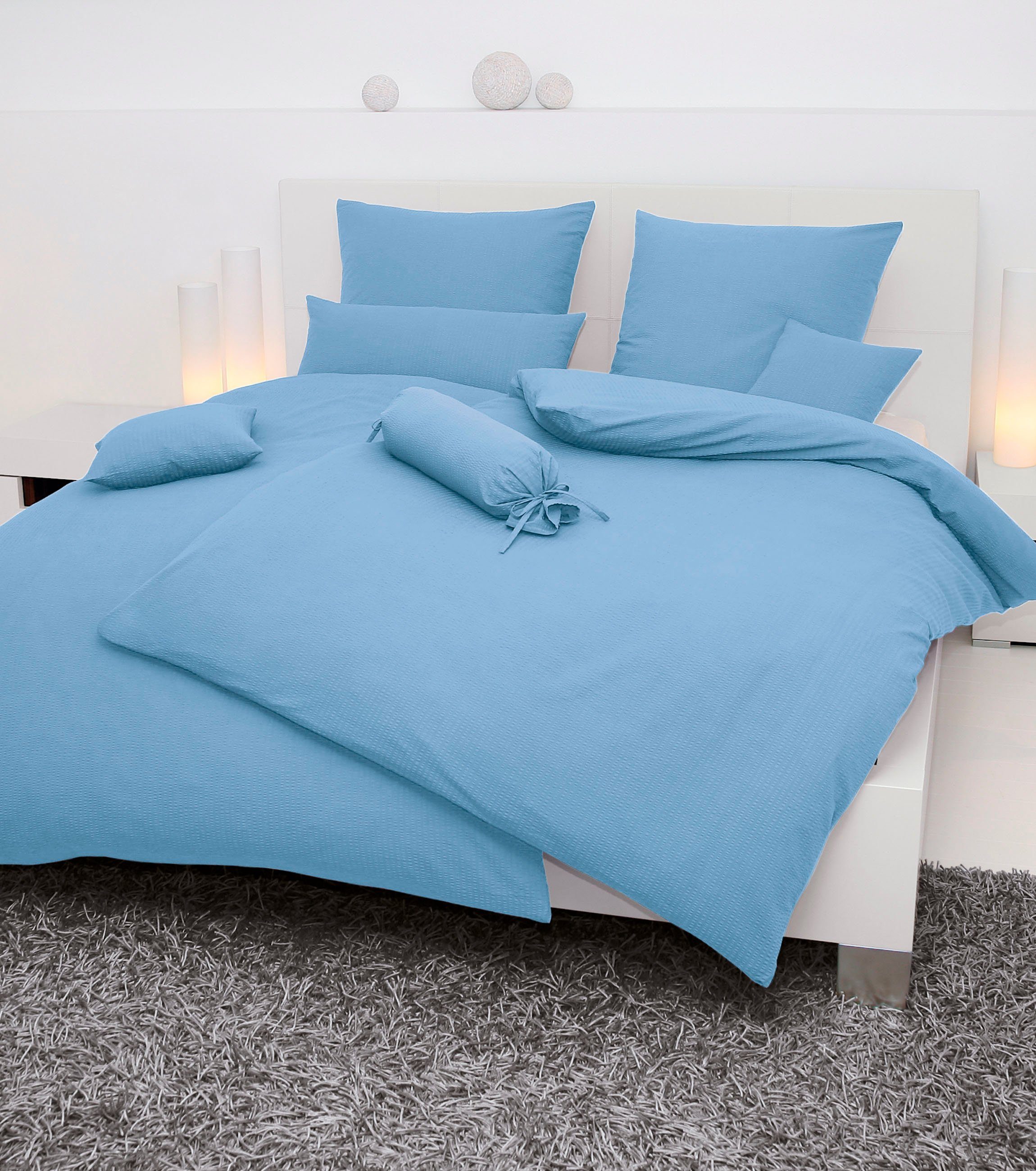 Janine Overtrekset PIANO 0125 met rits, 100% katoen, met geweldige structuur, premium dekbedovertrekken maat 1x 155x220 cm blauw
