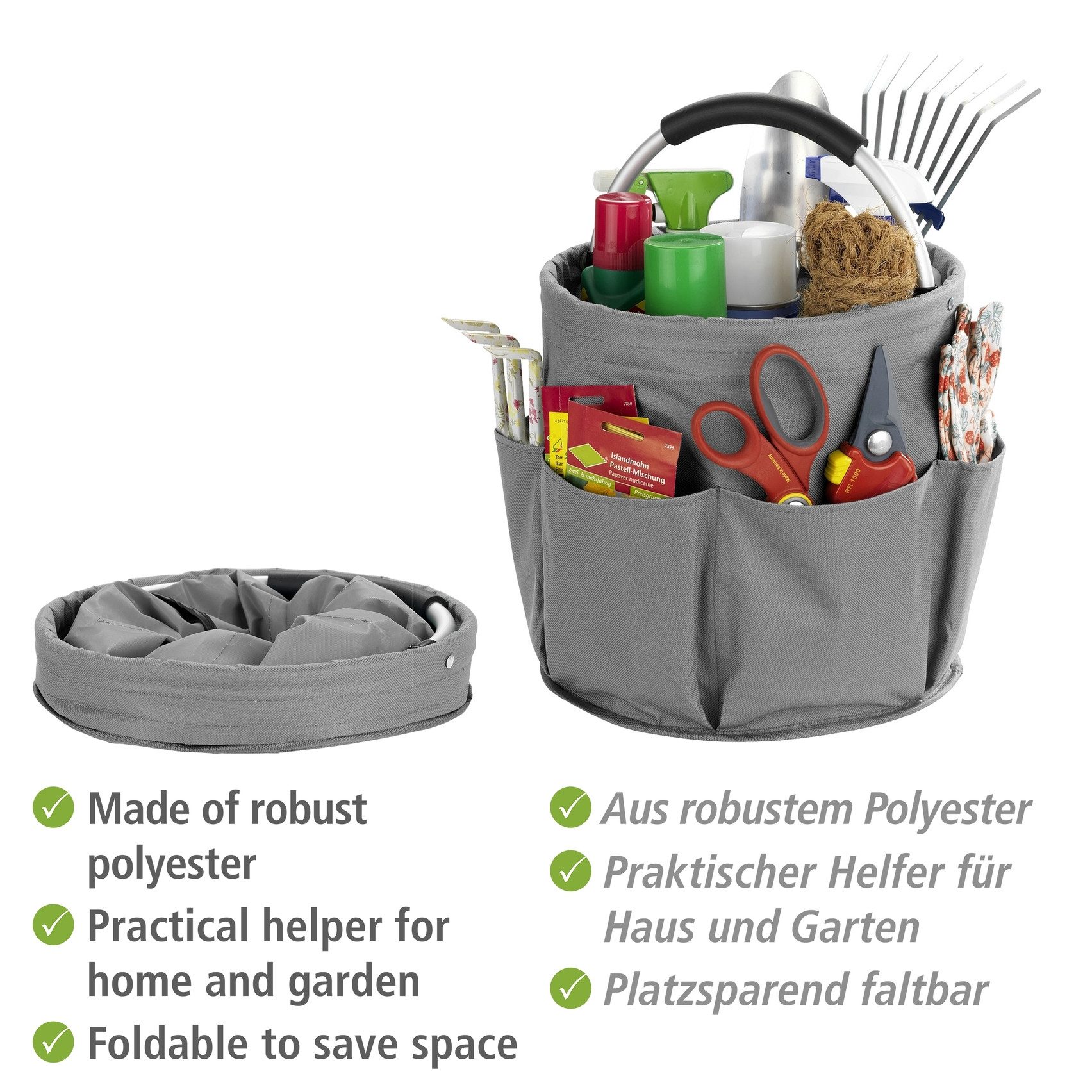 WENKO Organizer Universal-Reinigungs-Caddy Multifunctioneel mand met 6 buitenzakken, ideaal voor huishouden, tuin & kamperen