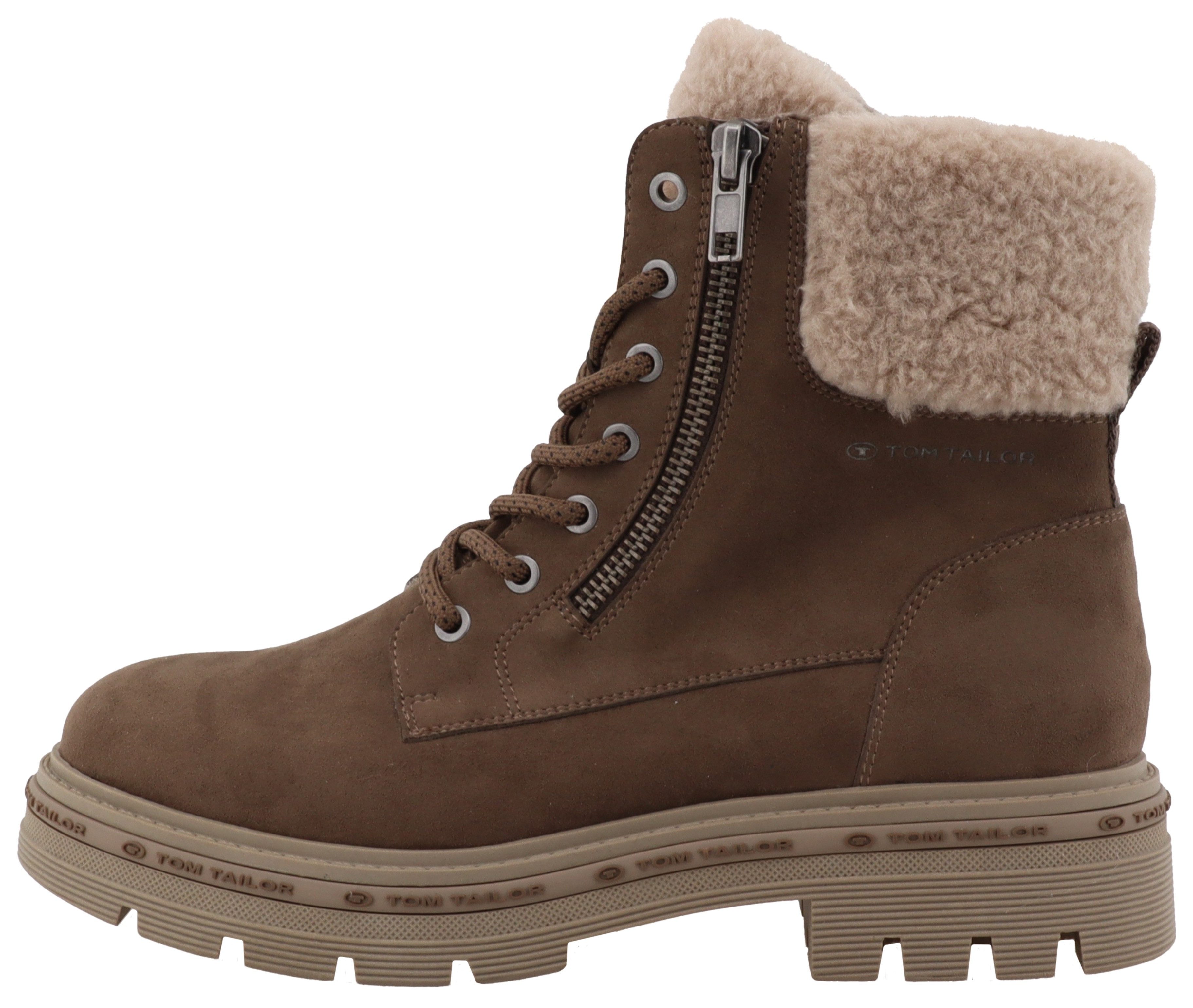 Tom Tailor Winterlaarzen blokhak, veterschoenen, winter enkellaars met warm gevoerd kraag