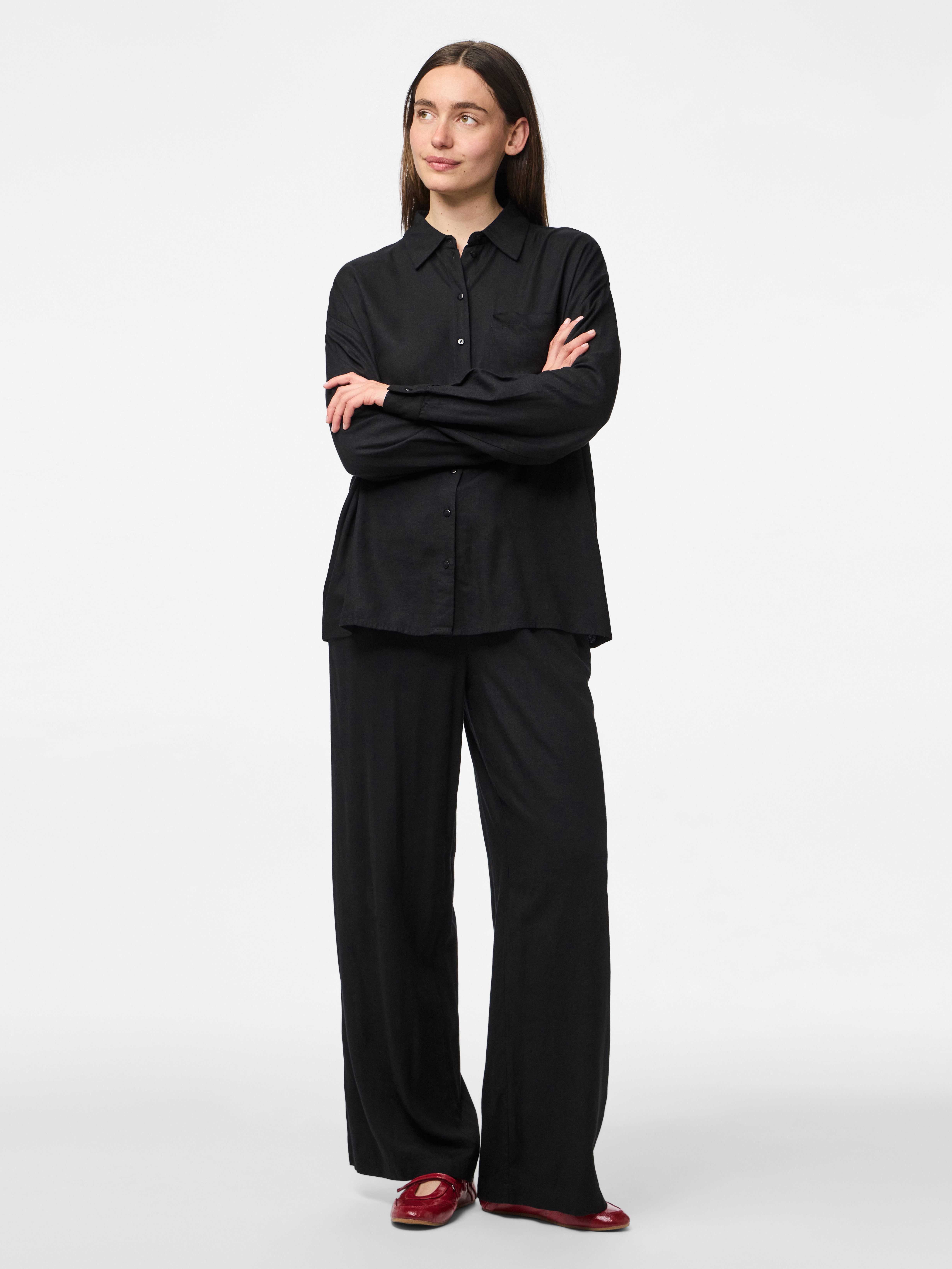 pieces Comfortbroek PCPIA HW WIDE PANTS WVN NOOS