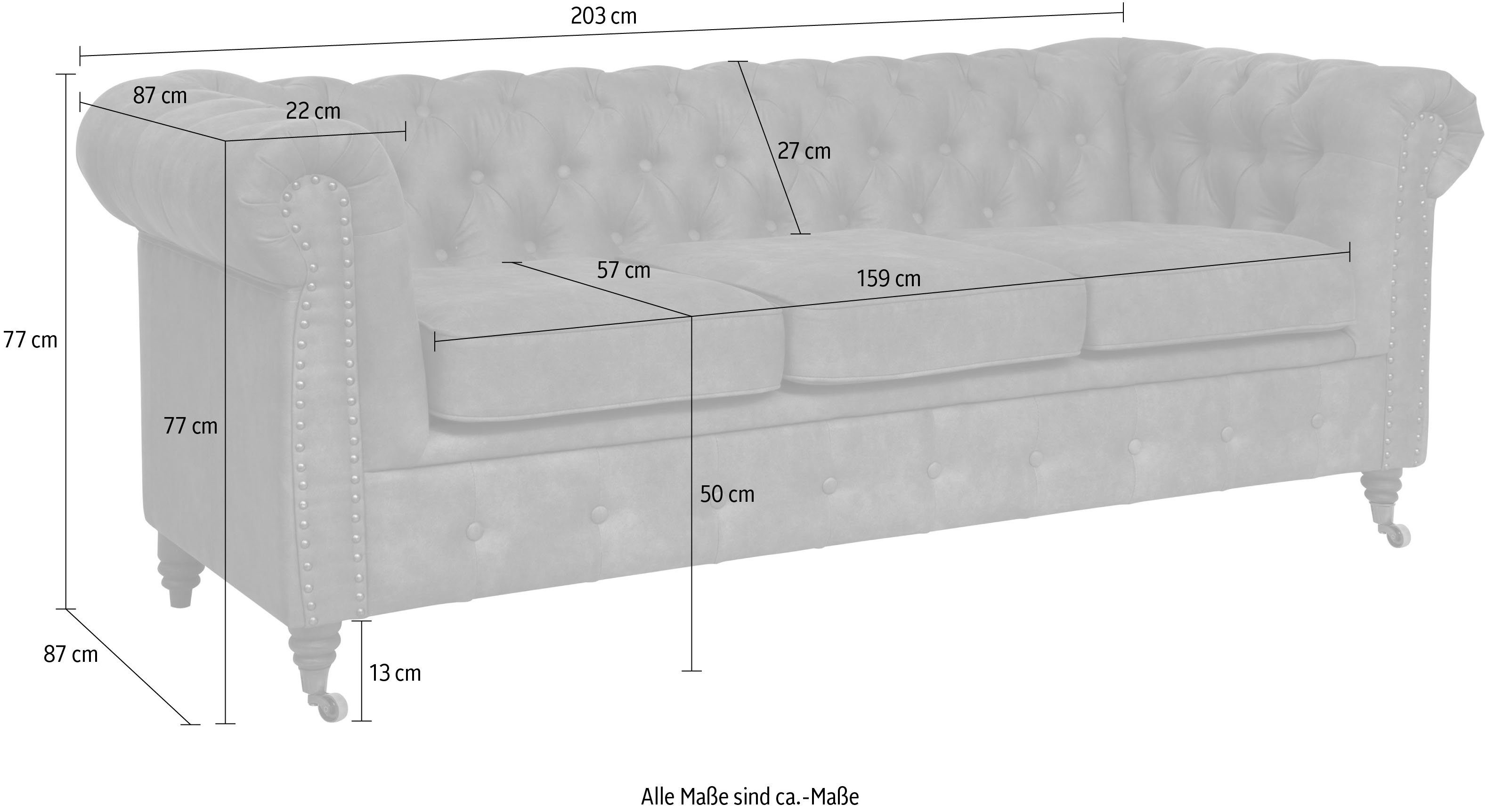 Home affaire Chesterfield-bank Aarburg luxueuze capitonnage en siernagels in chesterfield-design
