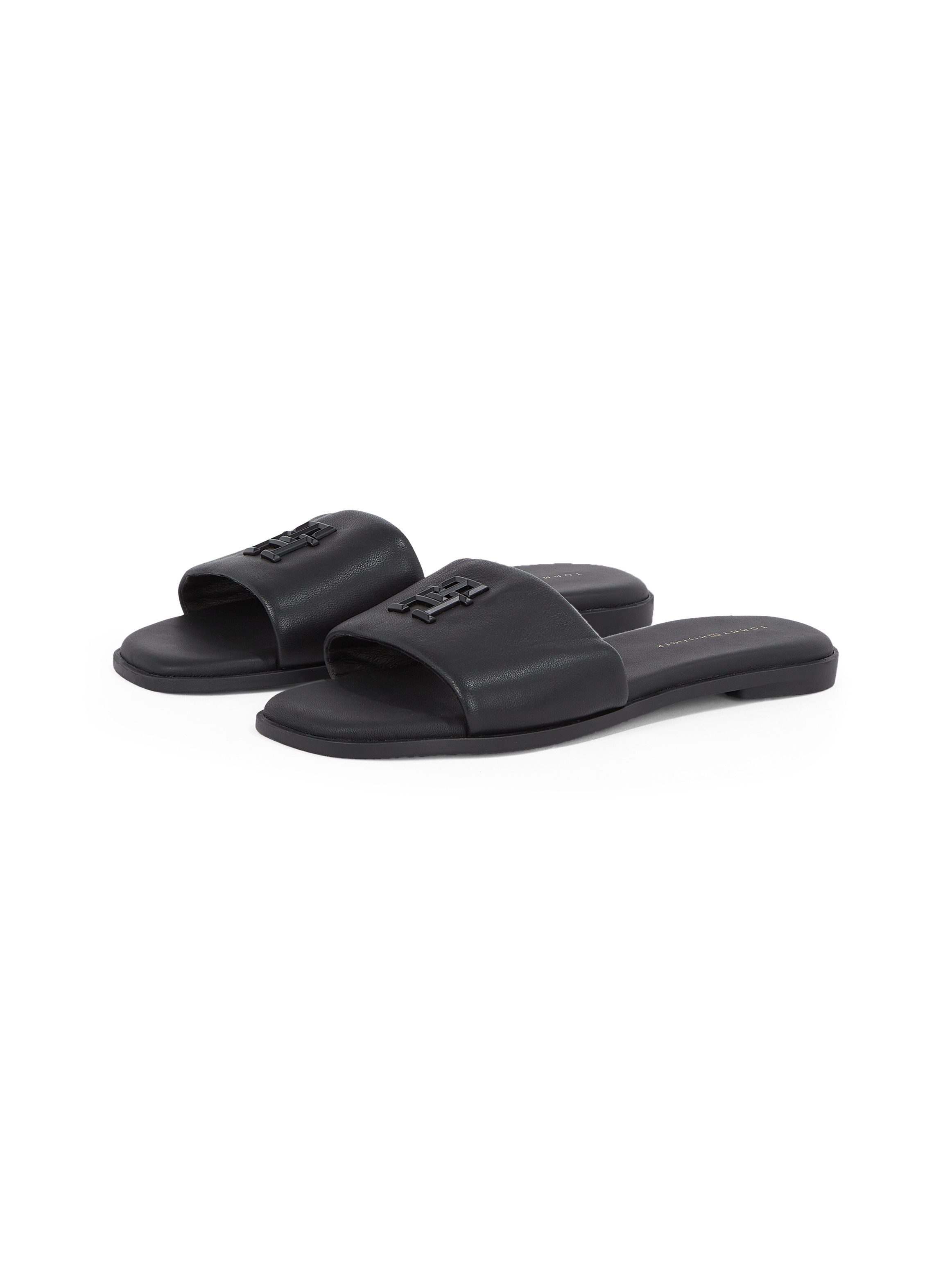 Tommy Hilfiger Slippers TH LOGO HARDWARE LEATHER MULE , zomerschoen, flats, comfortabele schoen met th-logo
