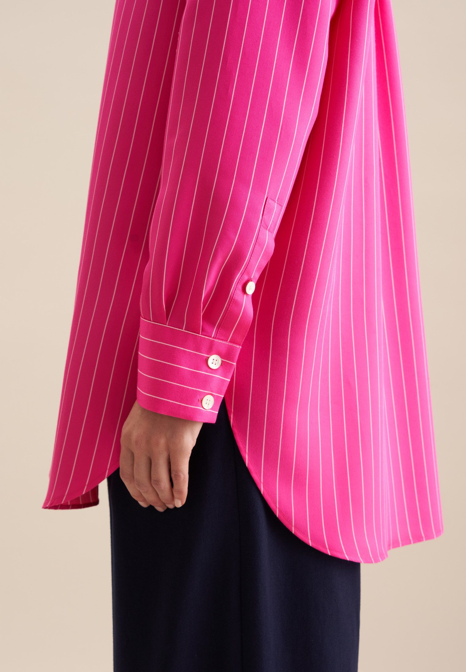 seidensticker Lange blouse Zwarte roos Lange mouwen kraag strepen