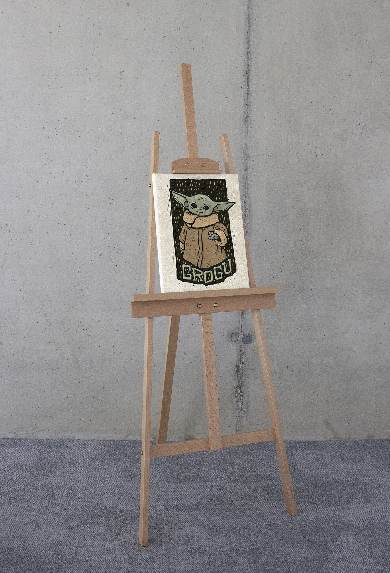 Komar Artprint op linnen Star Wars The Mandalorian Grogu Lino-Cut 300 x 280 cm (breedte x hoogte) - behang, vlies, woonkamer, slaapkamer (1 stuk)