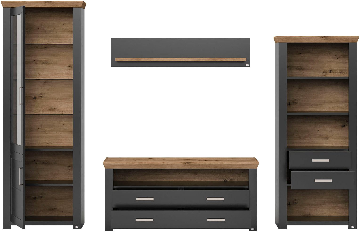 set one by Musterring Wandmeubel York Combinatie 04, in 3 kleurvarianten, totale breedte 310 cm (4-delig)