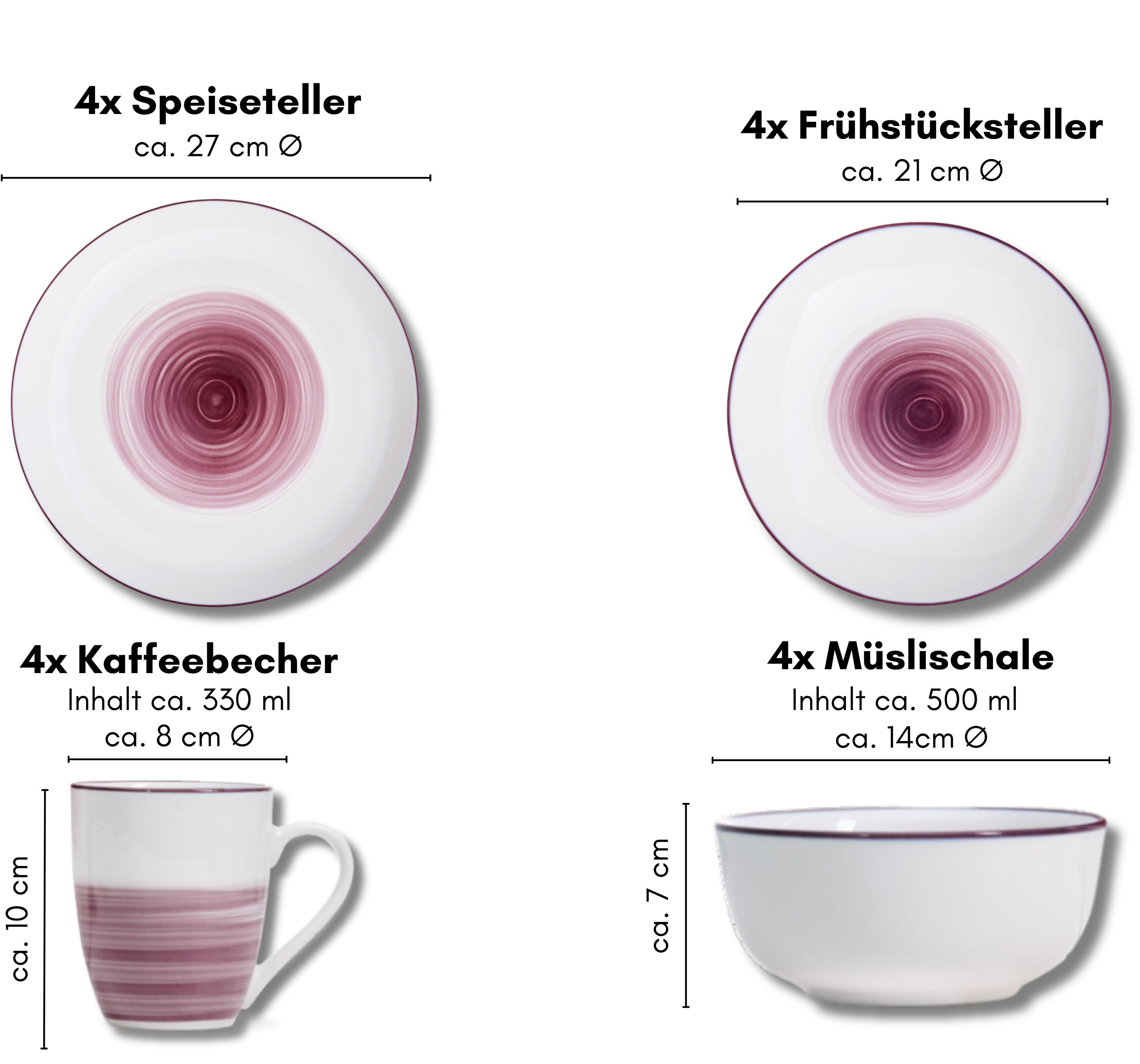 Ritzenhoff & Breker Combi-servies Luna Aquarel-stijl (set, 16-delig)