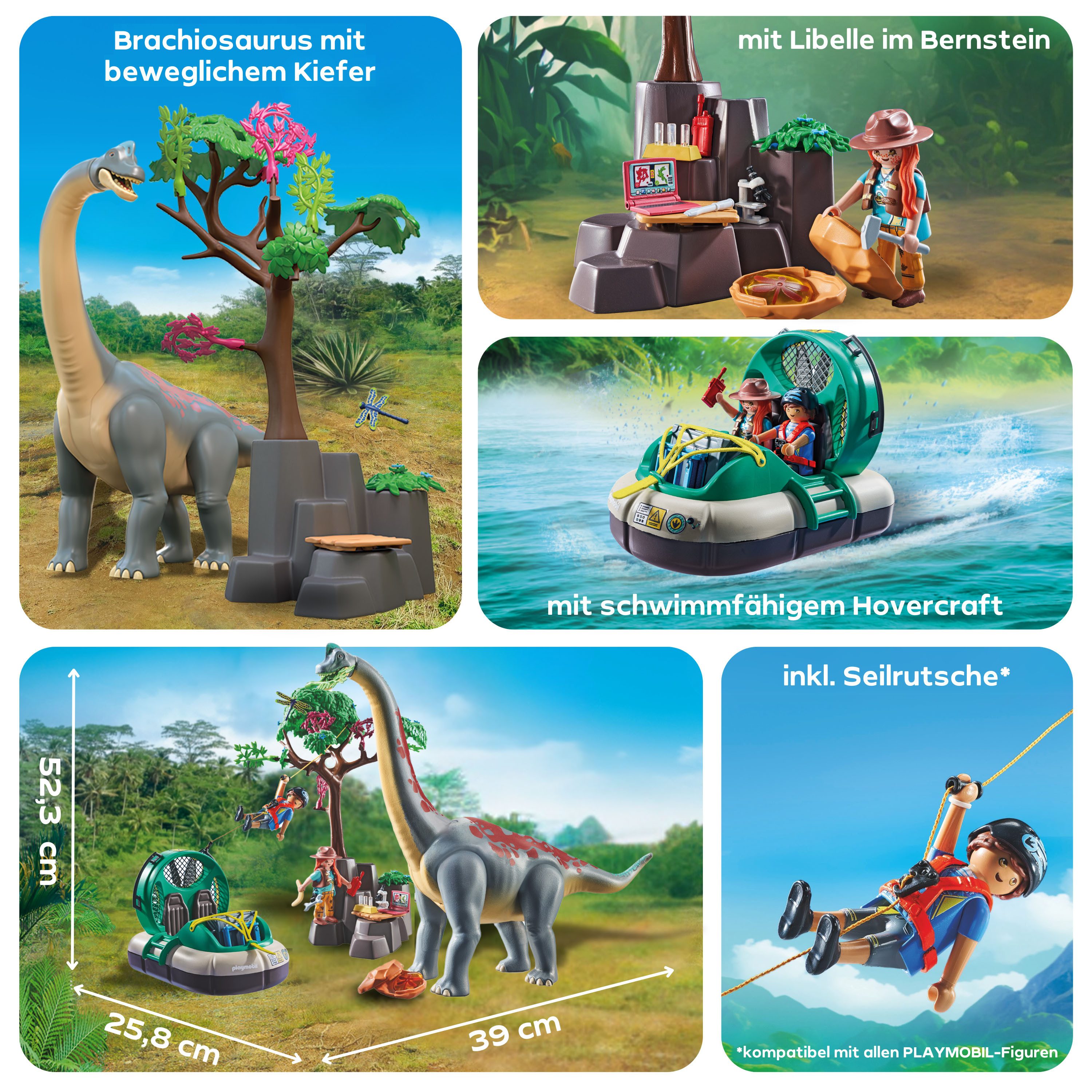 Playmobil® Constructie-speelset Brachiosaurus-Ontmoeting met Luchtkussenboot (71819), Playmobil Dinos (97-delig)
