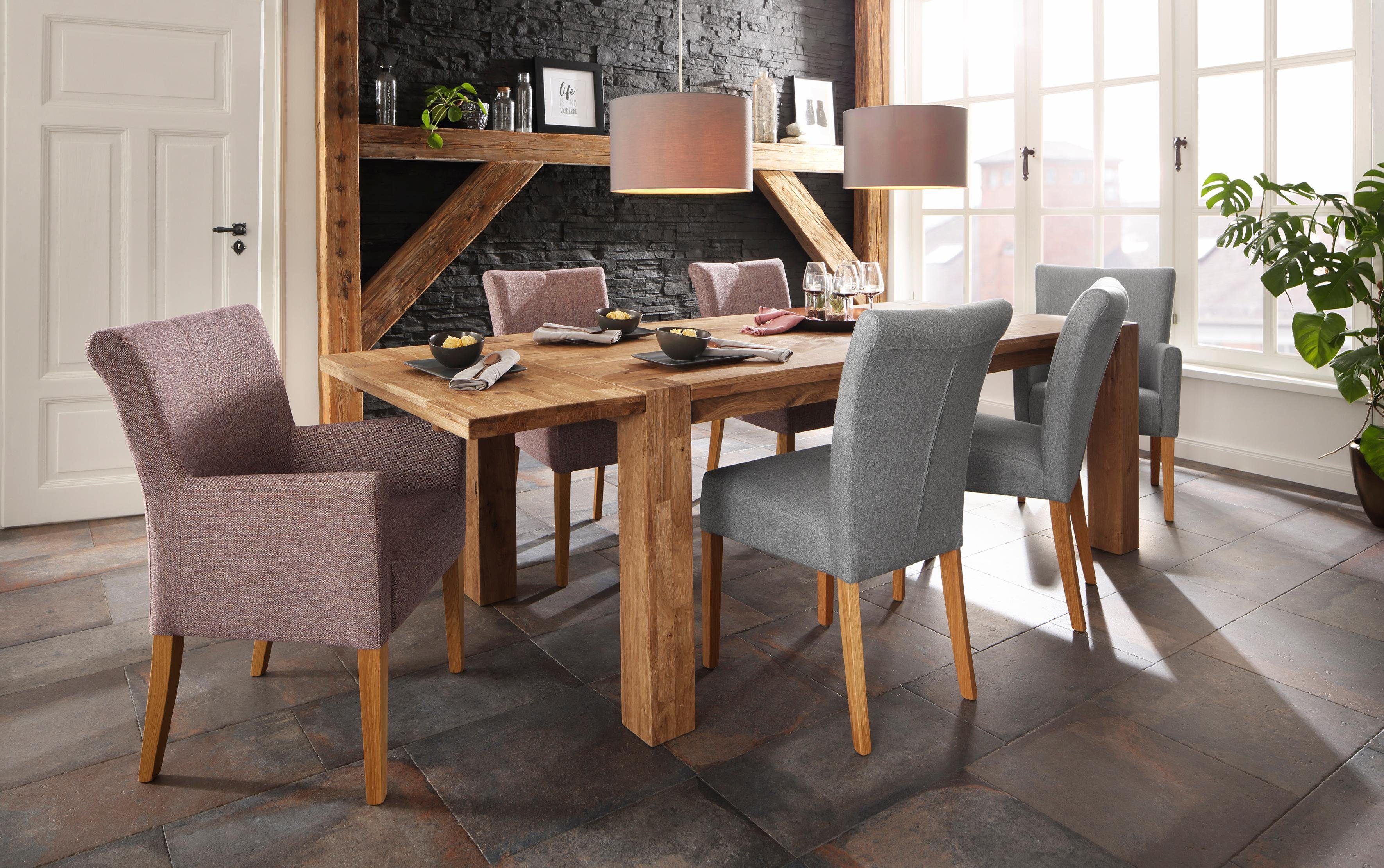 Home affaire Eetkamerstoel Queen Polsterstoel BESTSELLER verschillende type bekleding, massief houten onderstel (set)