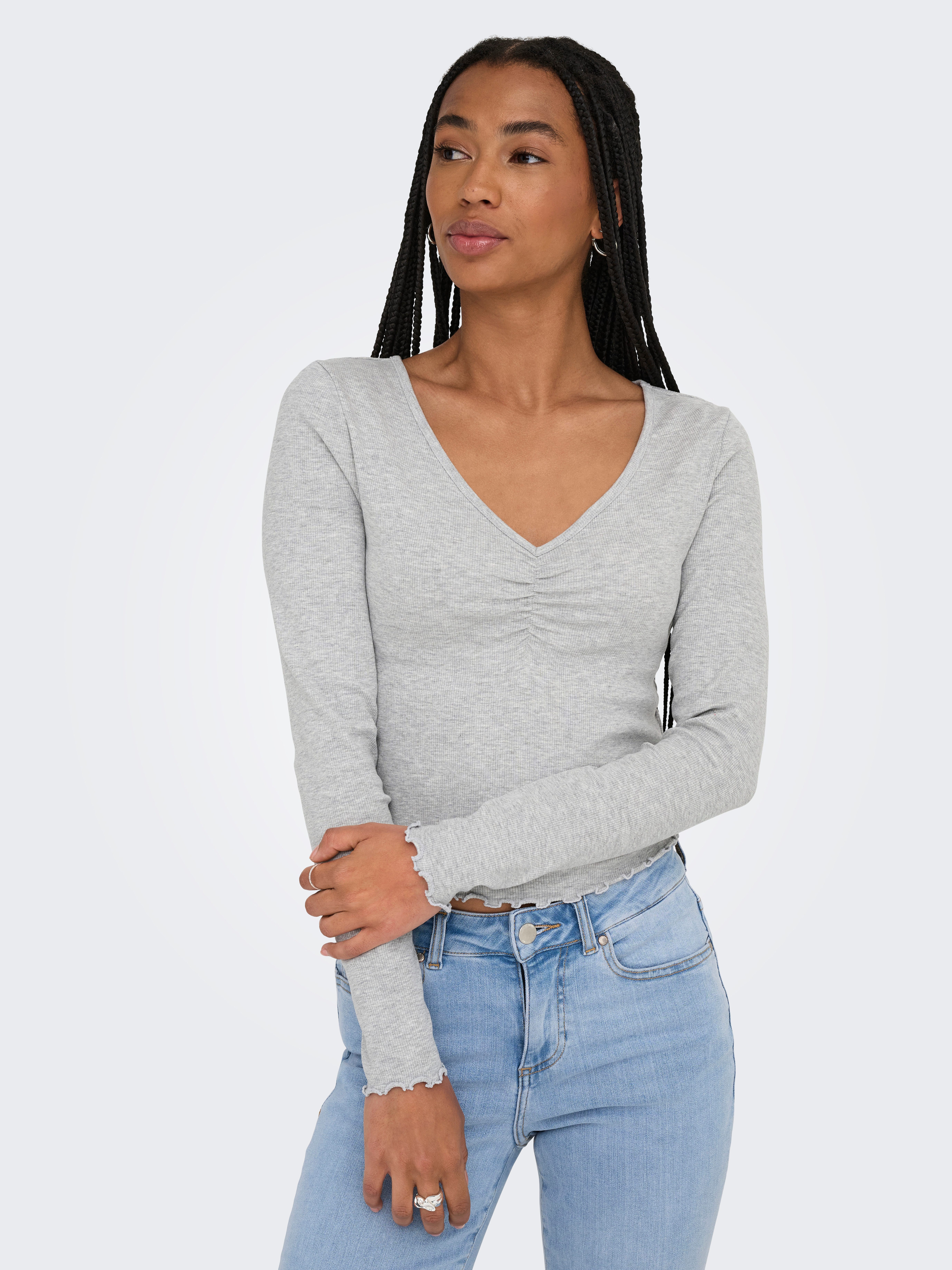 Only Shirt met lange mouwen ONLBETTY L/S V-NECK TOP CC JRS