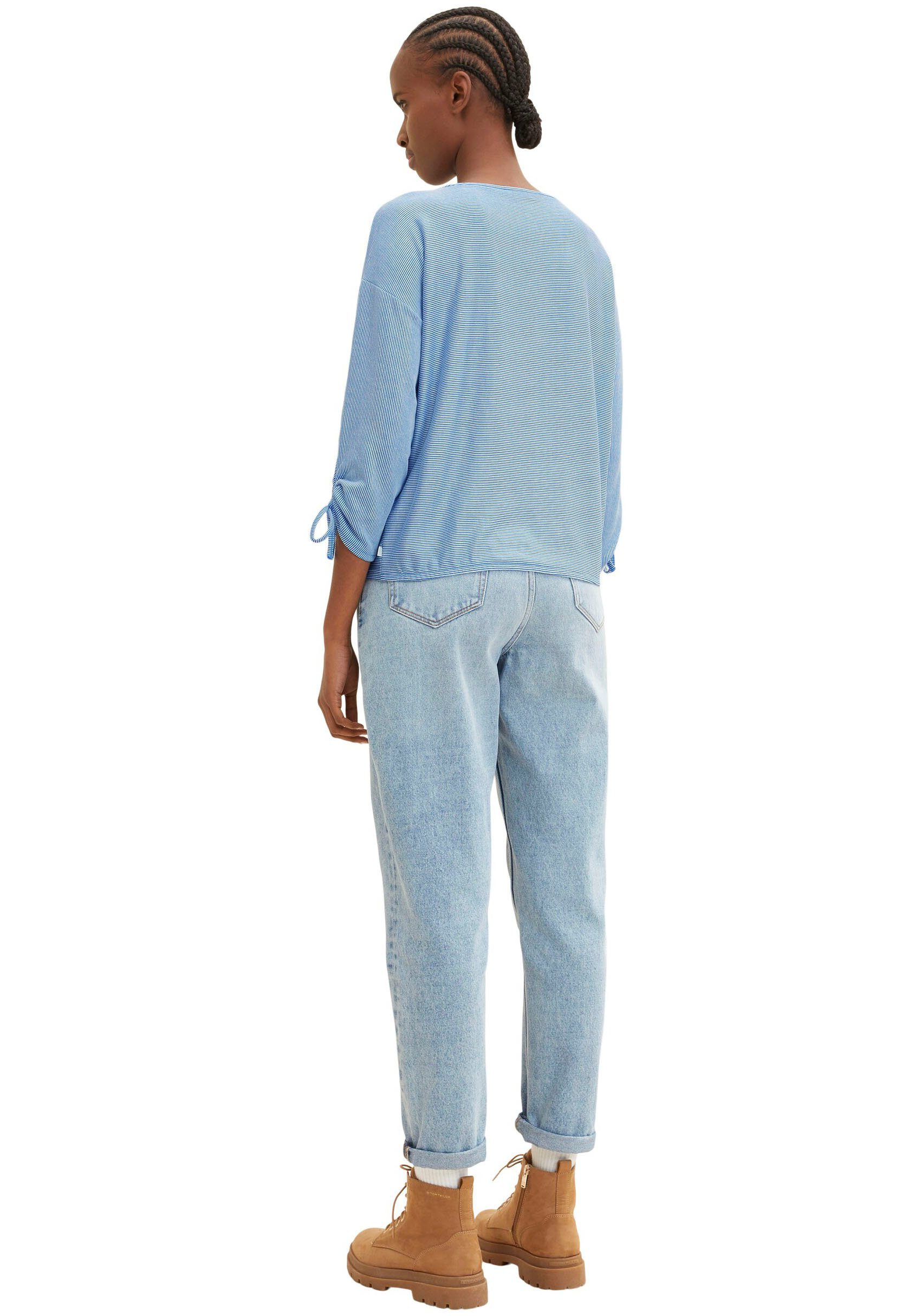 Tom Tailor Denim Shirt met 3/4 mouwen in fijne rib-look