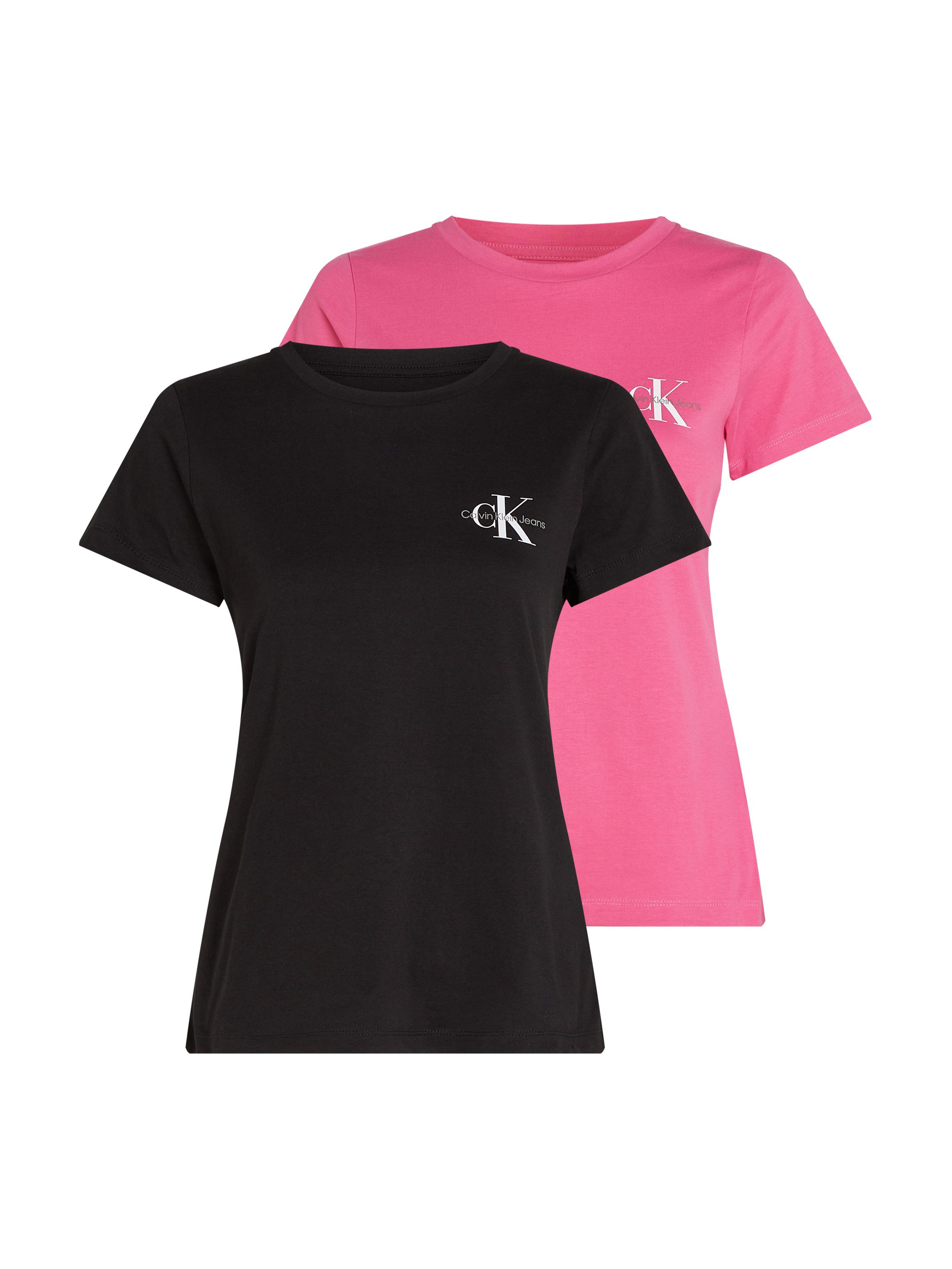 Calvin Klein Shirt met ronde hals 2-PACK MONOLOGO SLIM TEE met calvin klein jeans logoprint op borsthoogte (2-delig, Set van 2) dames shirts met ronde