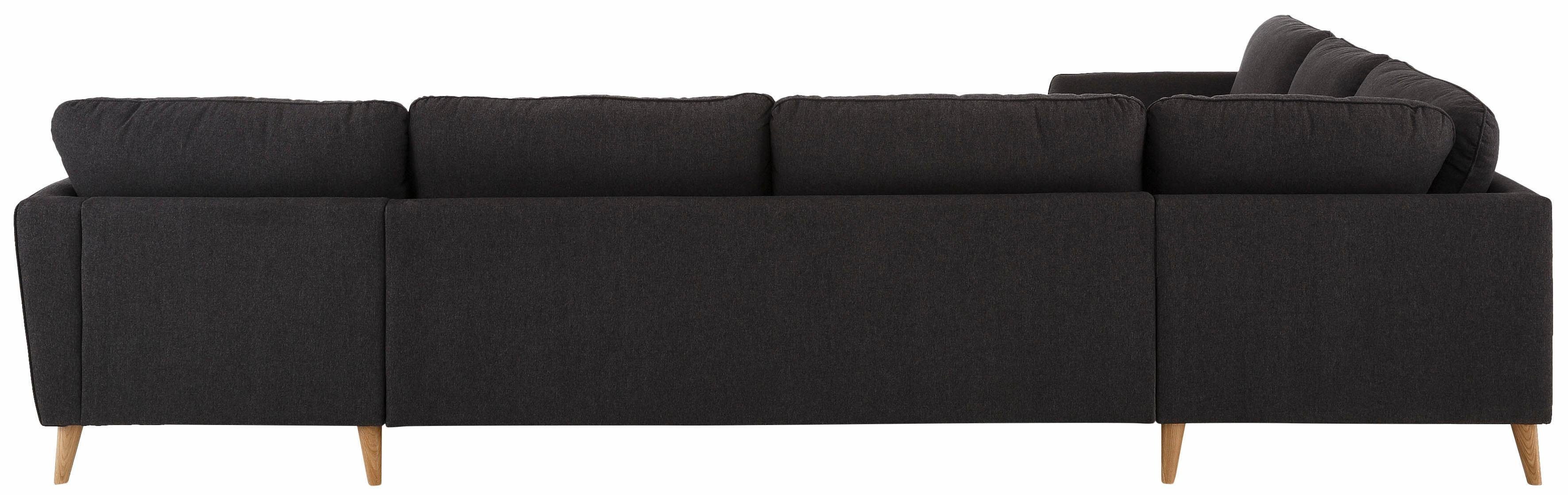 Home affaire Zithoek MARSEILLE XXL 349cm, U-vorm, ottomane rechts/links kiesbaar Massief houten poten van eiken, in verschillend overtrekken en kleurvarianten