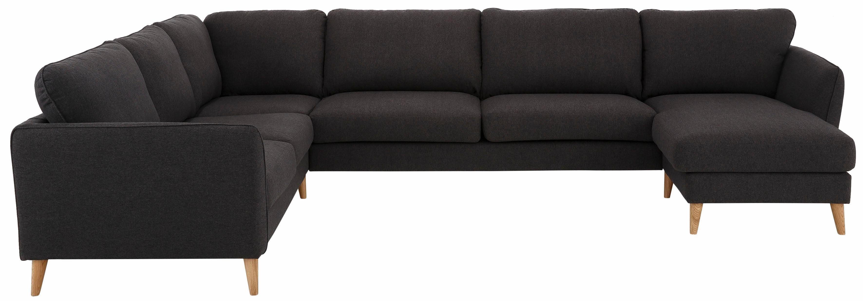 Home affaire Zithoek MARSEILLE XXL 349cm, U-vorm, ottomane rechts/links kiesbaar Massief houten poten van eiken, in verschillend overtrekken en kleurvarianten