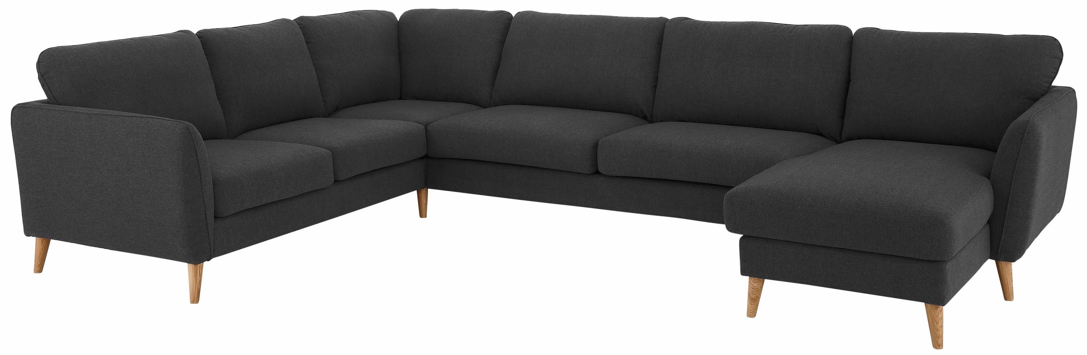 Home affaire Zithoek MARSEILLE XXL 349cm, U-vorm, ottomane rechts/links kiesbaar Massief houten poten van eiken, in verschillend overtrekken en kleurvarianten