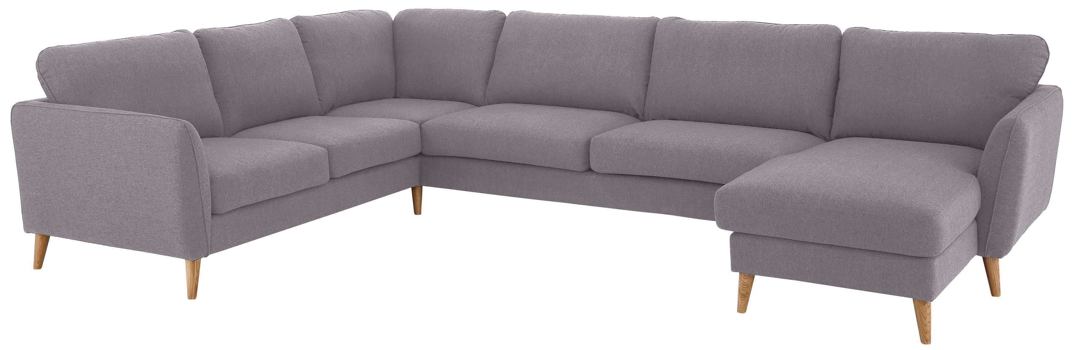 Home affaire Zithoek MARSEILLE XXL 349cm, U-vorm, ottomane rechts/links kiesbaar Massief houten poten van eiken, in verschillend overtrekken en kleurvarianten