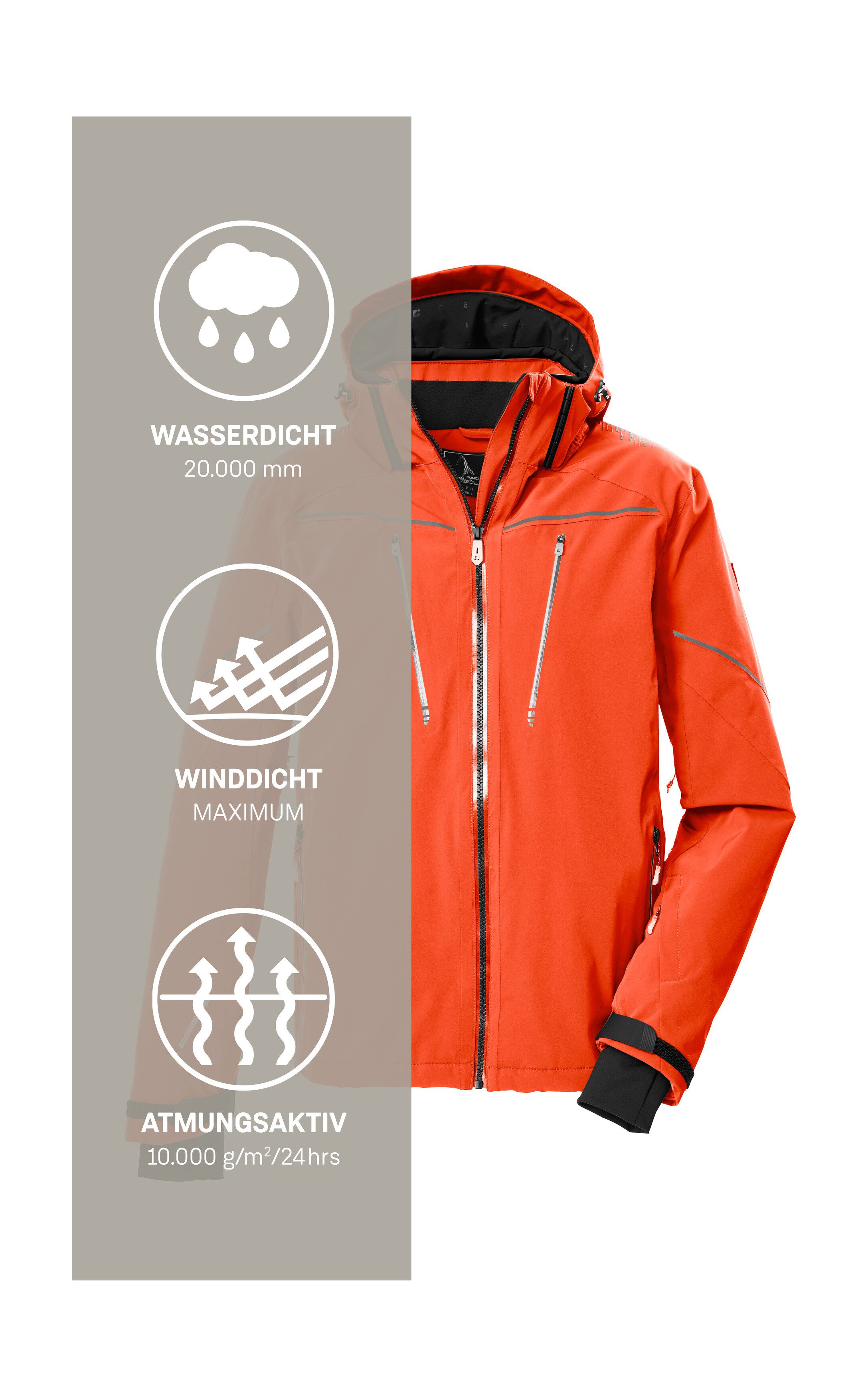 Killtec Ski-jack KSW 50 MN SKI JCKT Heren skijas: waterdicht, ademend, 4-way-stretch, sneeuwvanger