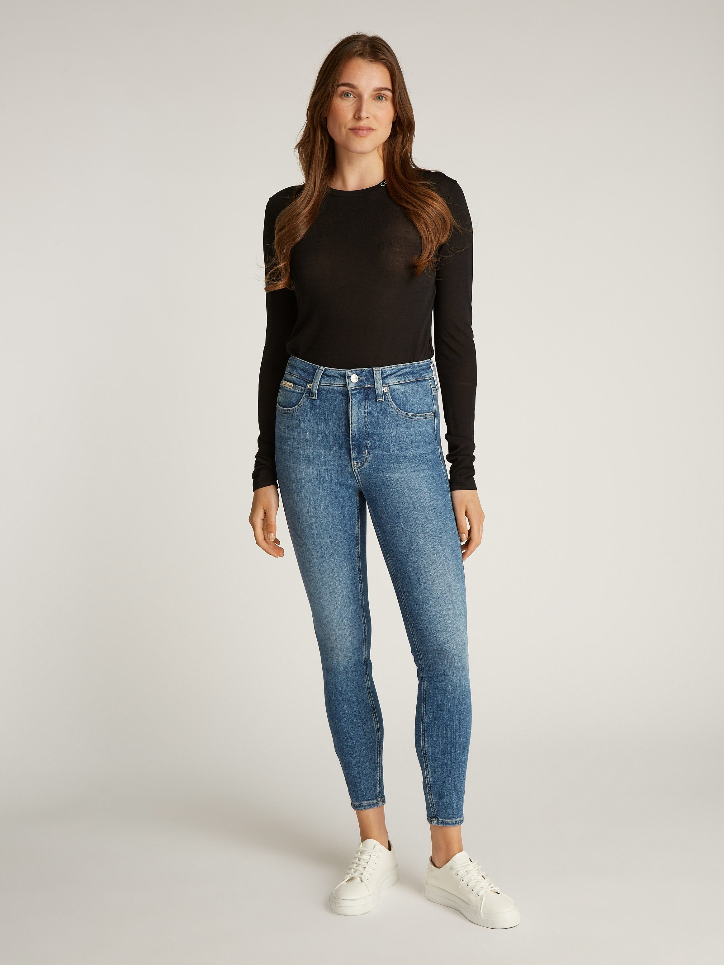 Calvin Klein Skinny fit jeans HIGH RISE SUPER SKINNY ANKLE met stone-wash look met muntzakje