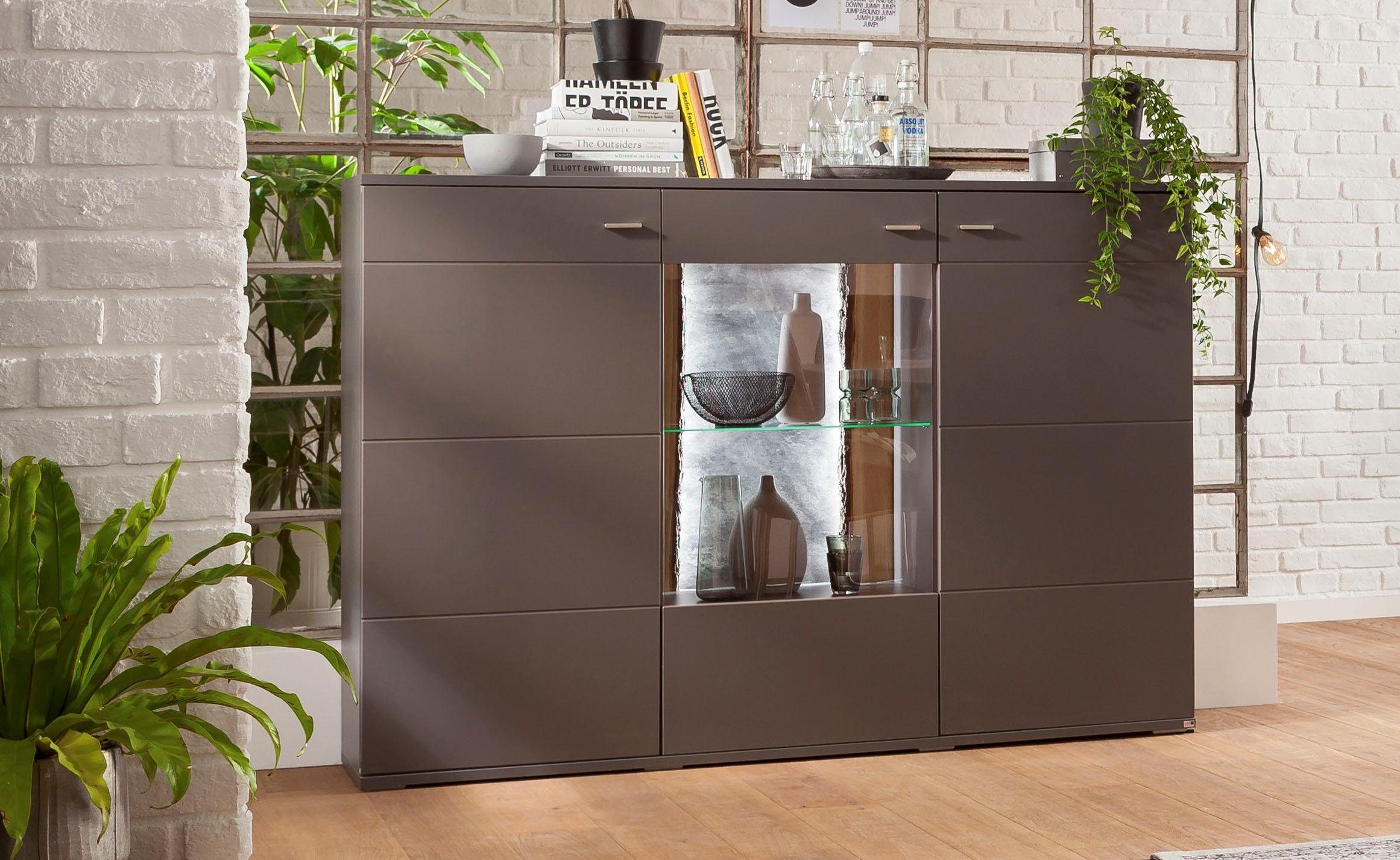 set one by Musterring Highboard Tacoma Type 52, breedte 180 cm, met getinte glasdeur