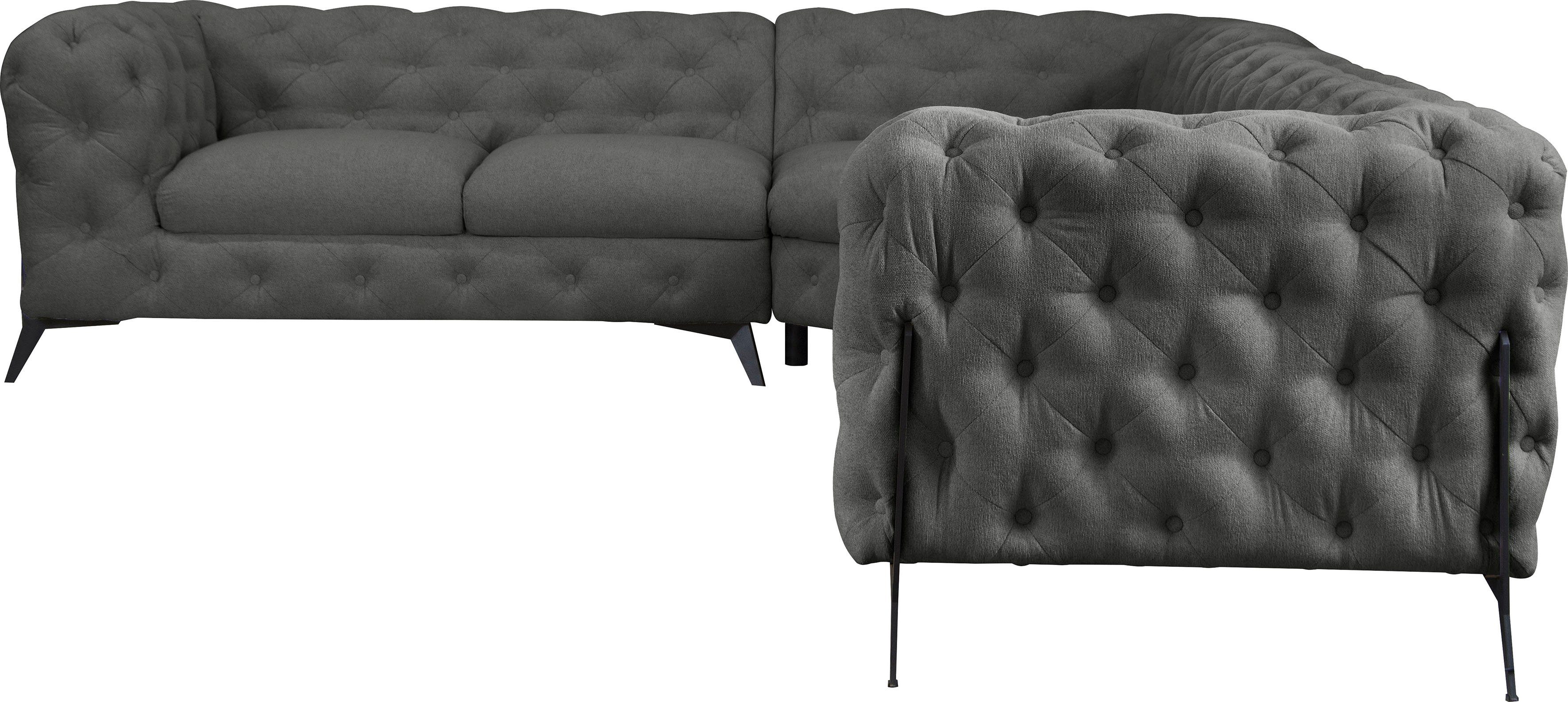 Leonique Chesterfield-bank Amaury L-vorm grote hoekbank, chesterfield-look, breedte 323 cm, kleur van de poten ter keuze