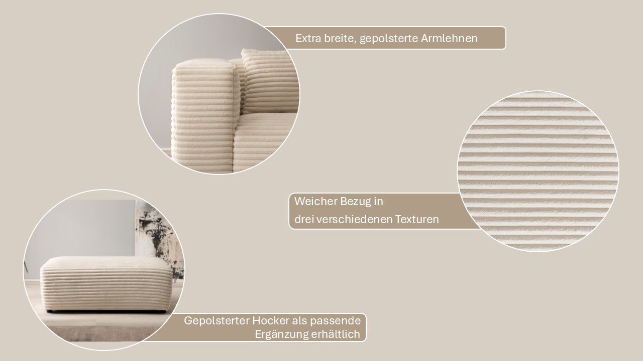andas 3-zitsbank BAKELS, bank in cord of bouclé stof, sofa in modern ontwerp