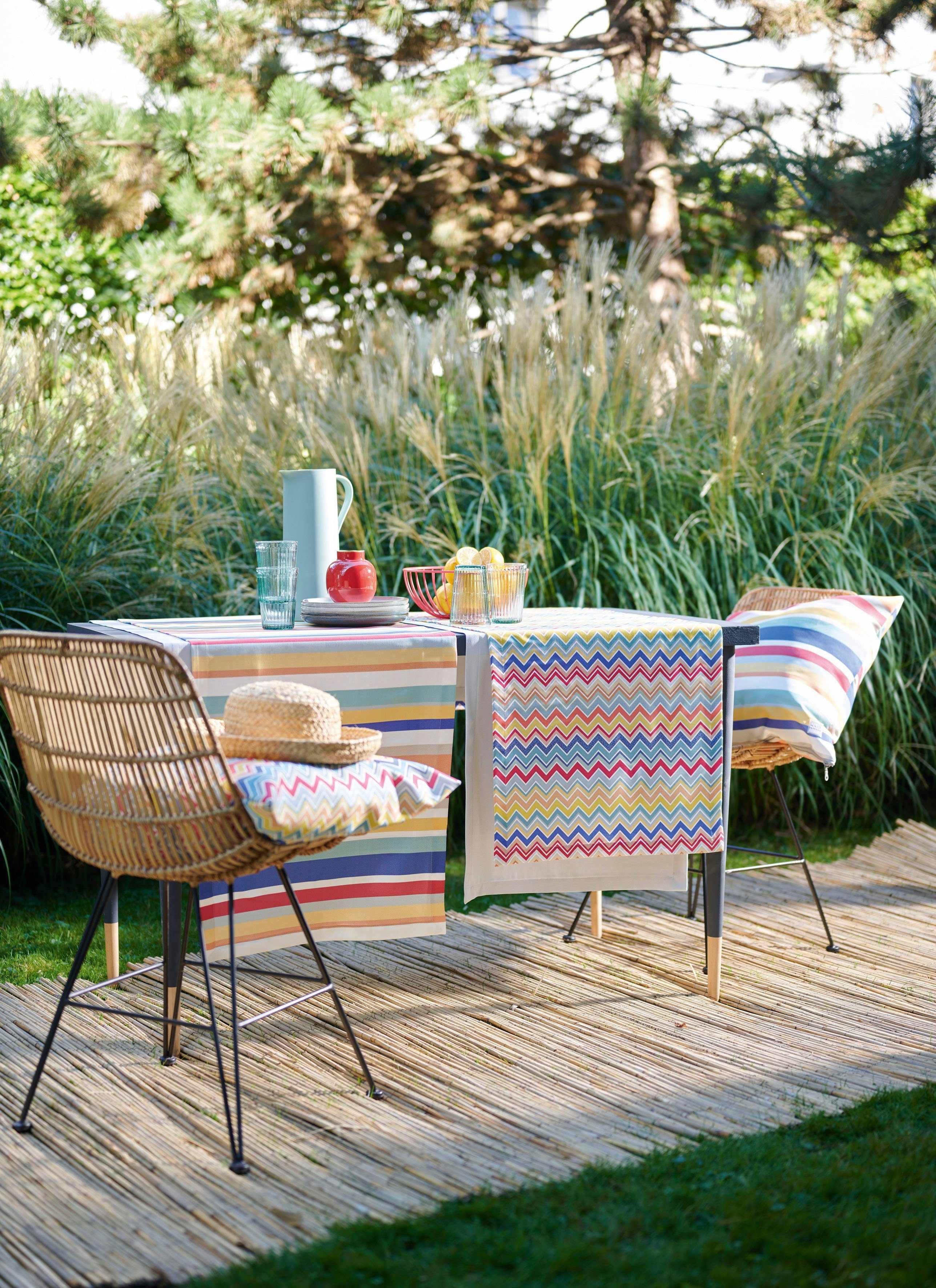 APELT Tafelloper 3902 OUTDOOR, zomerdecoratie, zomer Digitale print, zigzag ontwerp in mooie kleuren, met vlekbescherming (1 stuk)