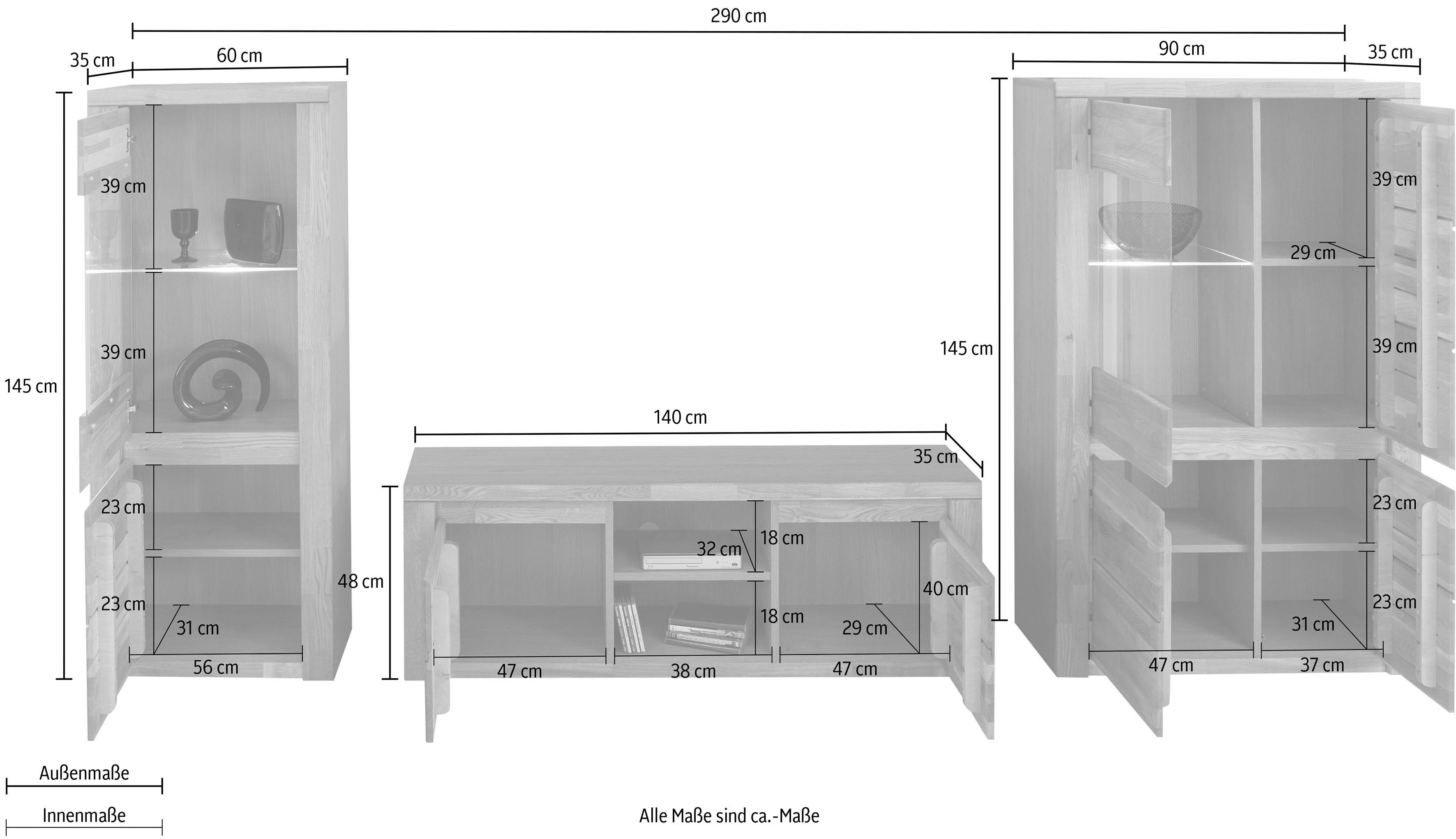 Home affaire Wandmeubel Burani gedeeltelijk massief hout (set, 3-delig)