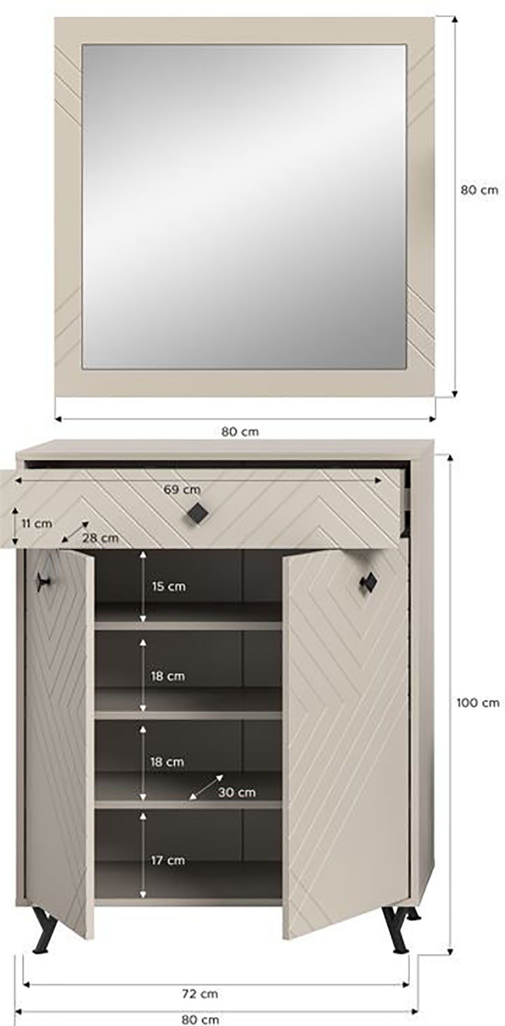 INOSIGN Halmeubelset Mento, 2-delig, ornamentfrezing in de front, bestaande uit: (set, 2-delig)