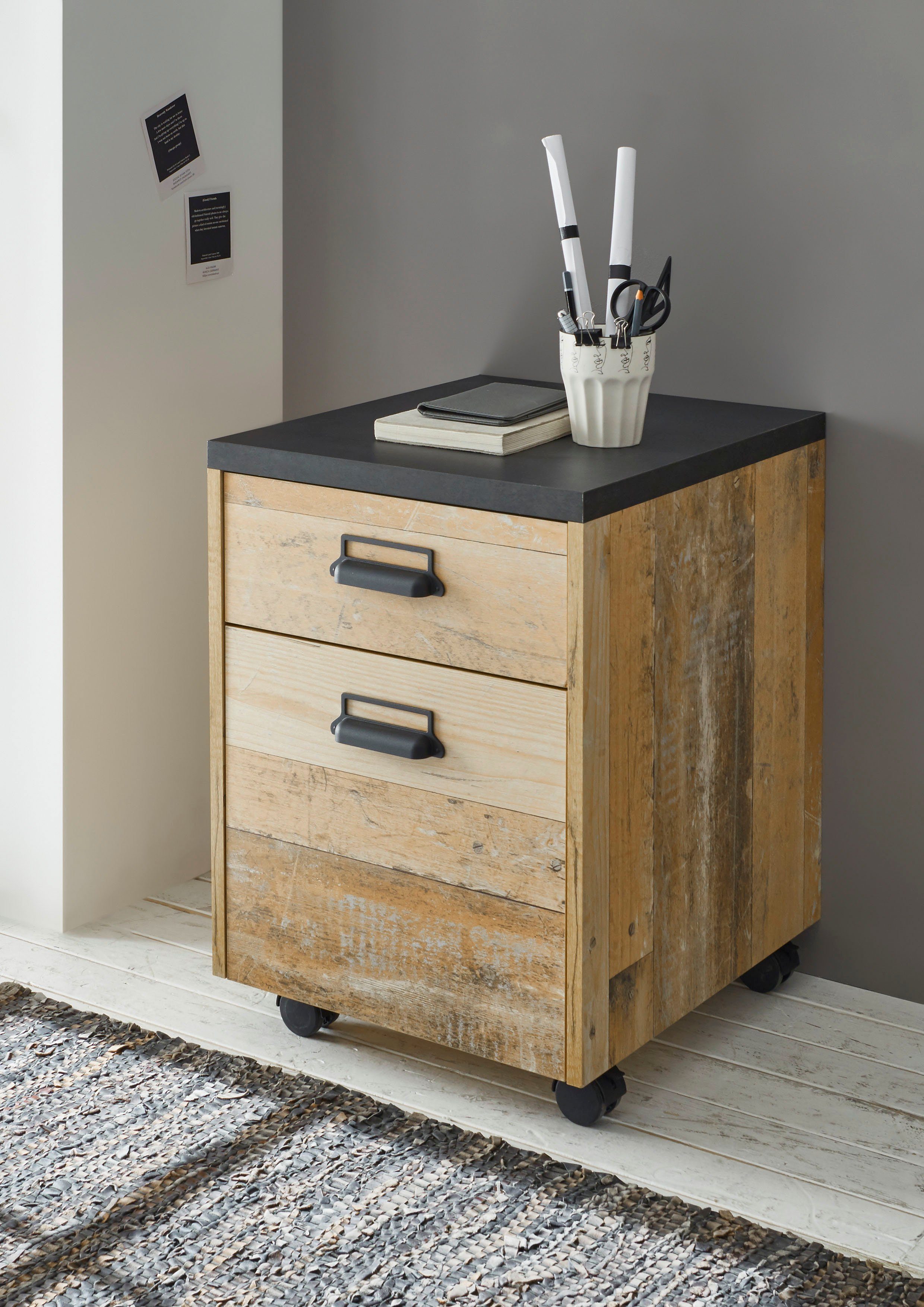 Home affaire Kastje op wieltjes Sherwood met metalen apotheker handgrepen, breedte 47 cm, soft-close functie