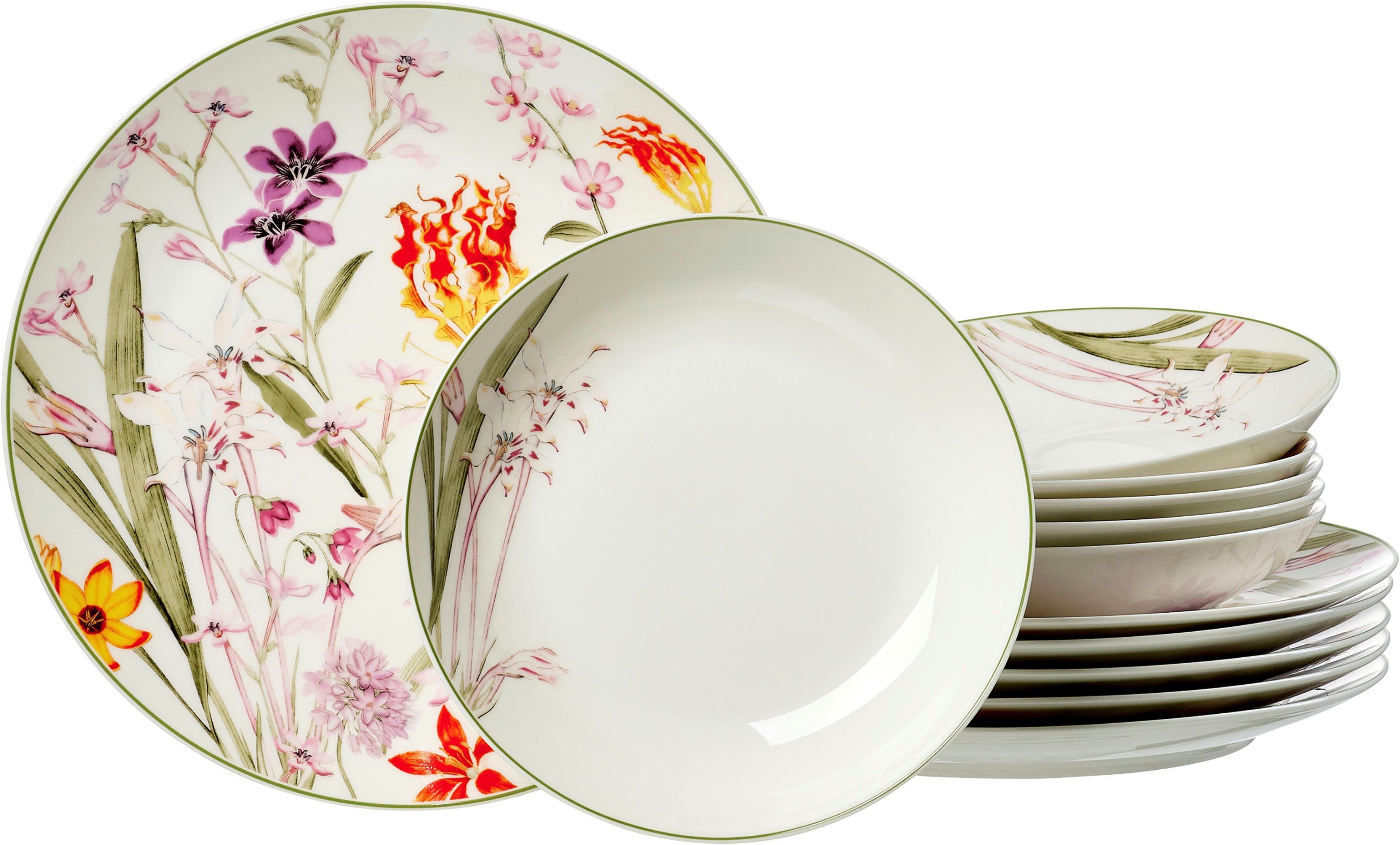 Ritzenhoff & Breker Eetservies FLORA Servies, bloemen/bladeren decor (set, 12-delig)