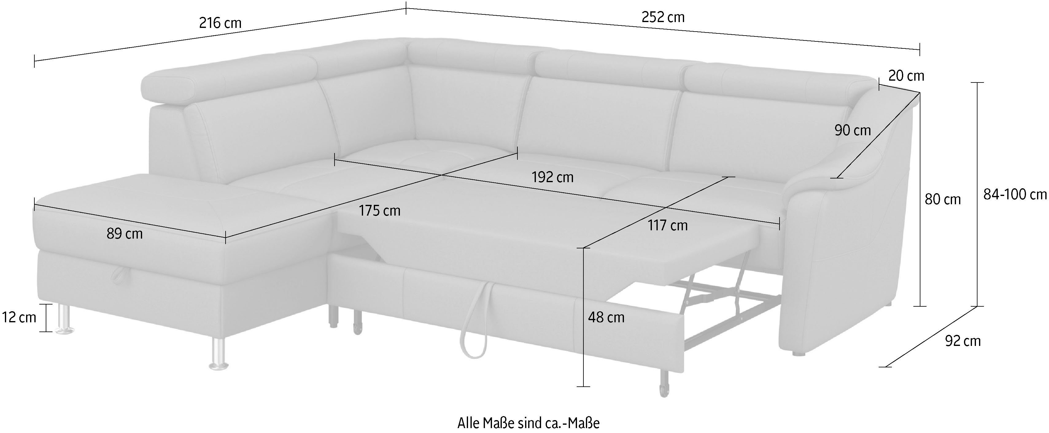 sit&more Hoekbank Freetown L-vorm met verstelbare hoofdsteun en comfortabele binnenvering