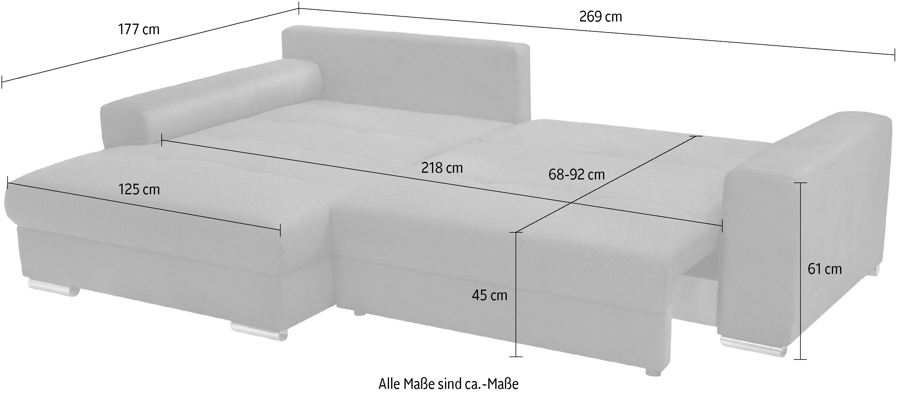 exxpo - sofa fashion Hoekbank Larnaca, incl. bedfunctie en opbergruimte, comfortabel en gezellig,