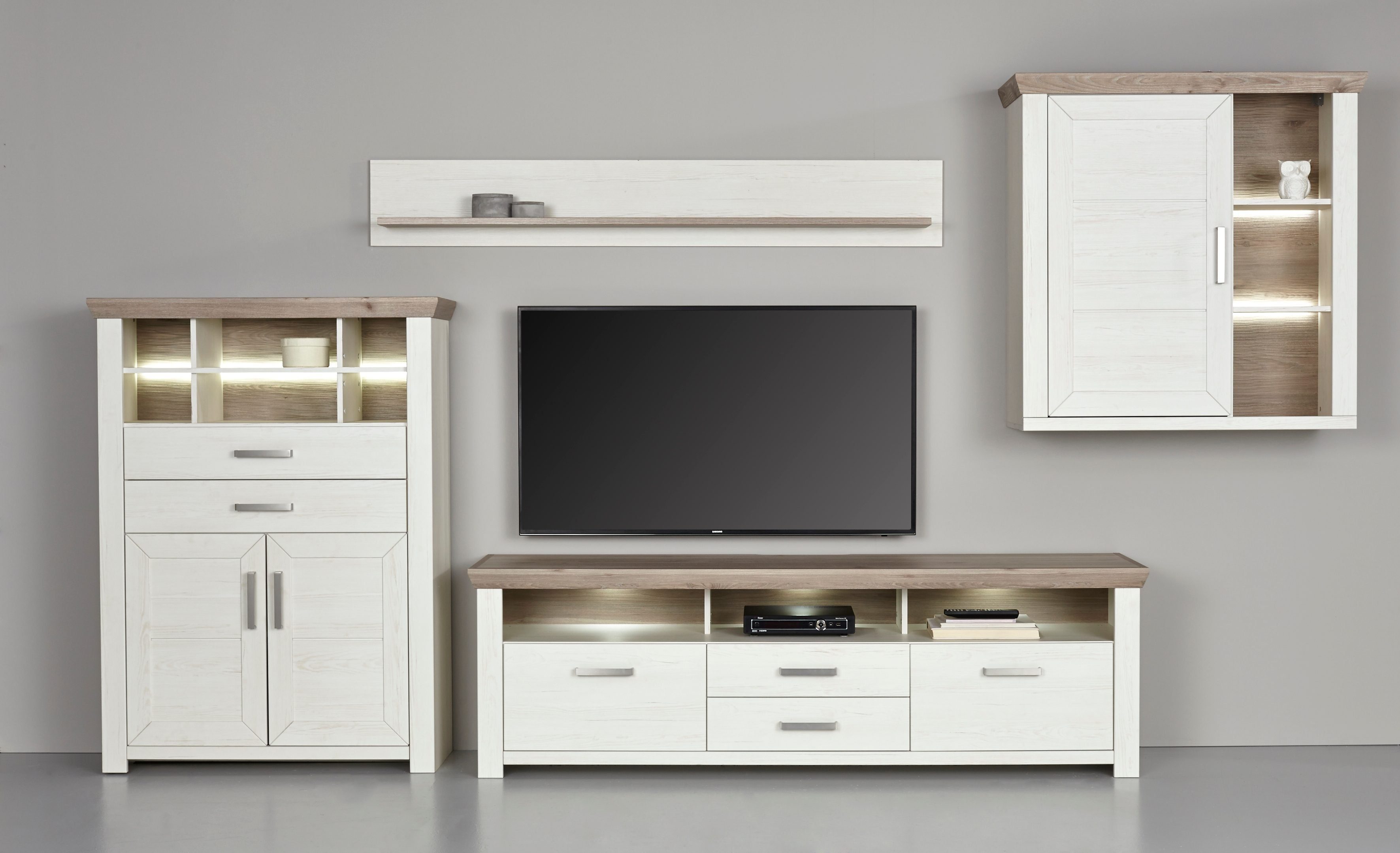 set one by Musterring Wandmeubel York Combinatie 01, in 3 kleurvarianten, totale breedte 374 cm (set, 4-delig)