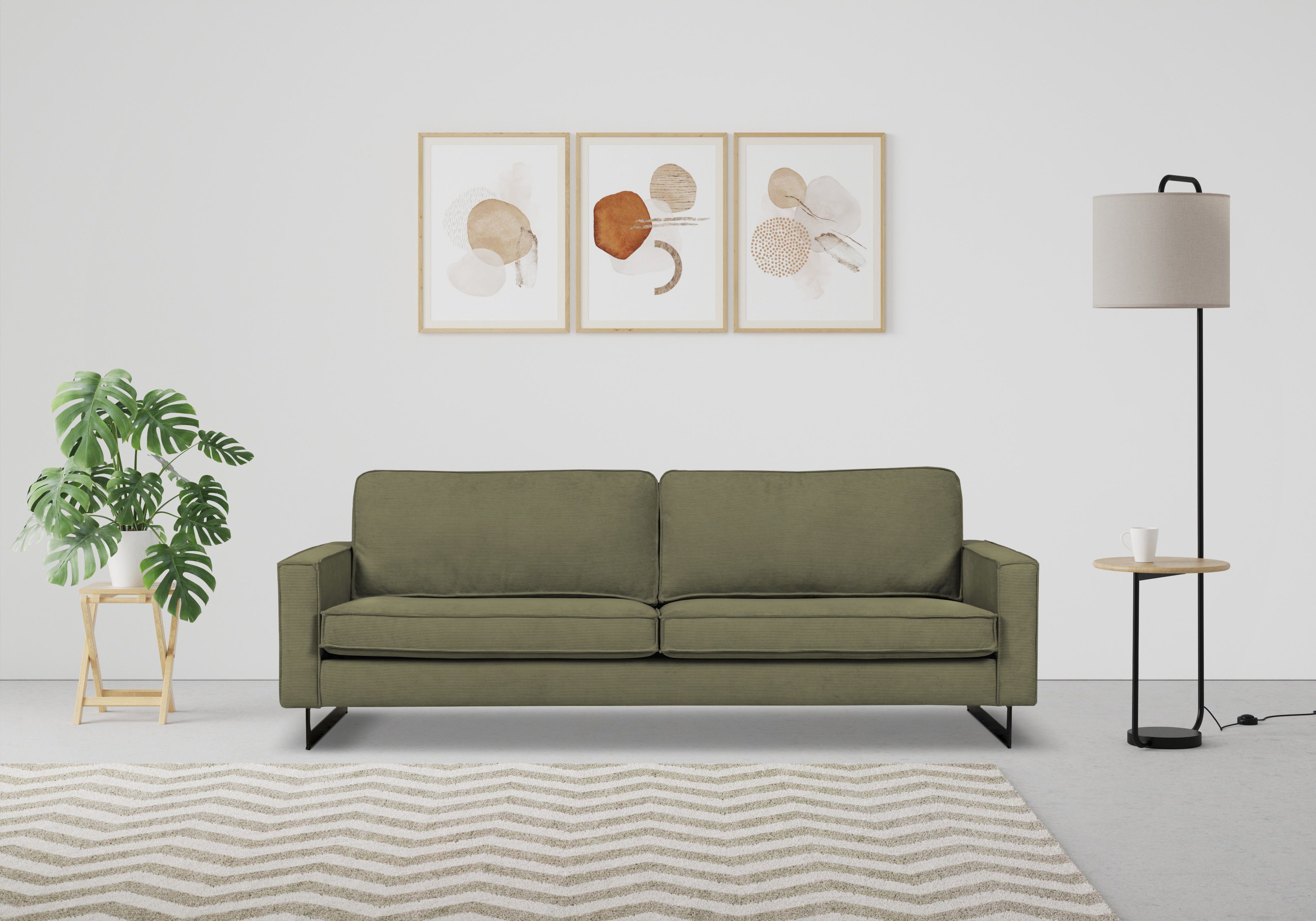 Places of Style 3-zitsbank Maxi-uitvoering Pinto, 236 cm, cord, chenille, leerlook