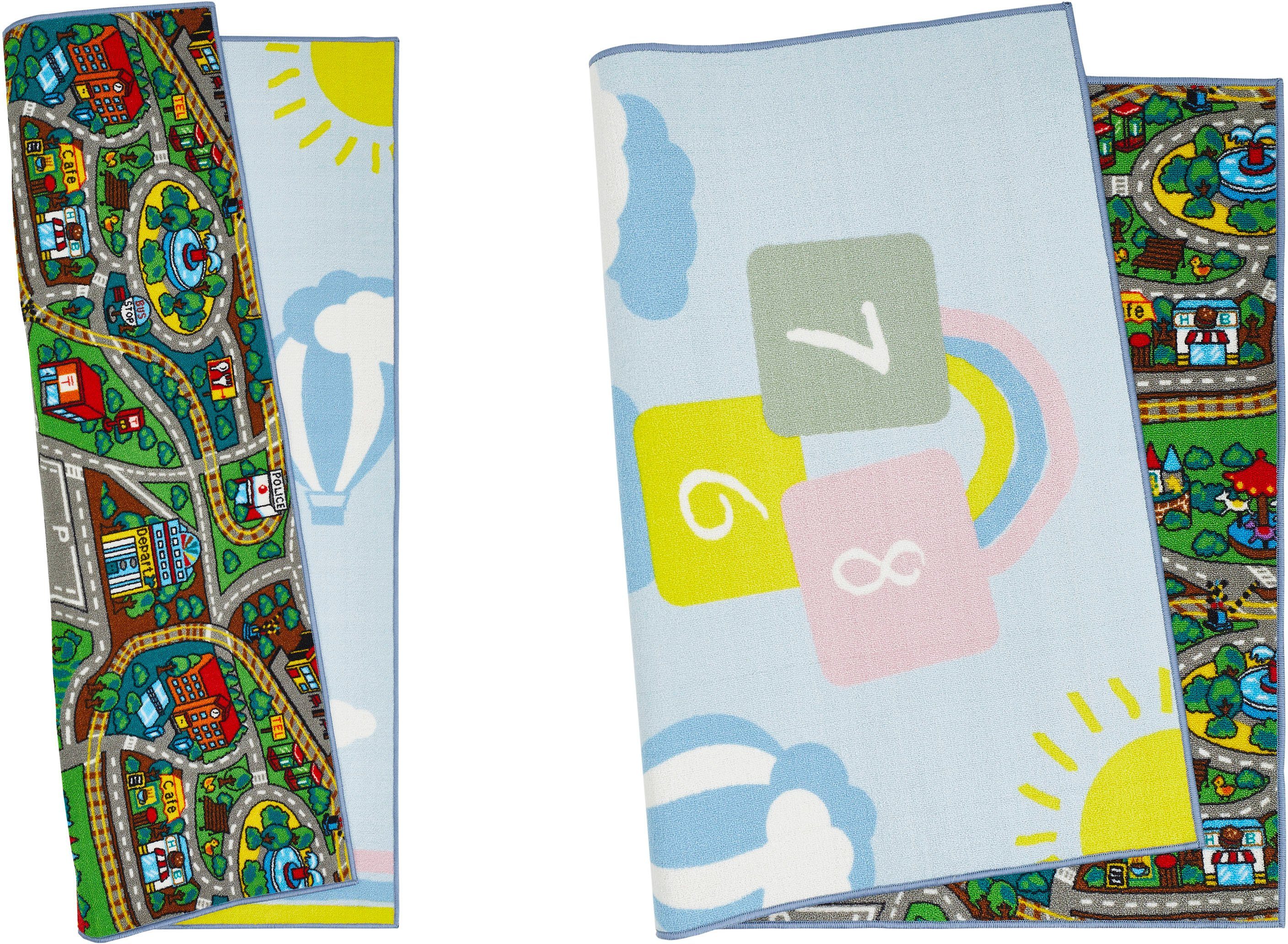Andiamo Kindervloerkleed Duo Speelkleed, stratenvloerkleed, aan beide kanten te gebruiken, hinkelbaan