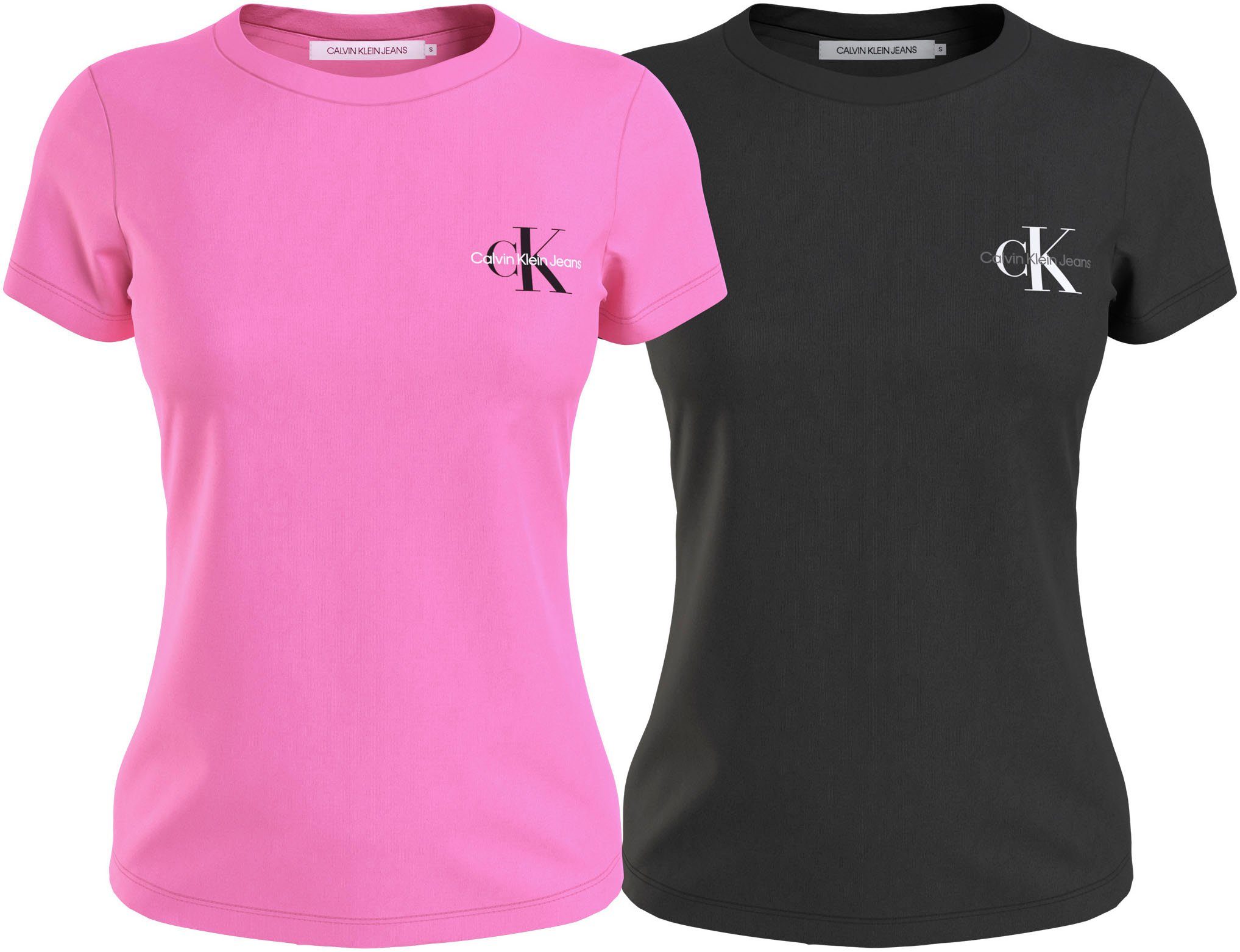 Calvin Klein Shirt met ronde hals 2-PACK MONOLOGO SLIM TEE met calvin klein jeans logoprint op borsthoogte (2-delig, Set van 2)